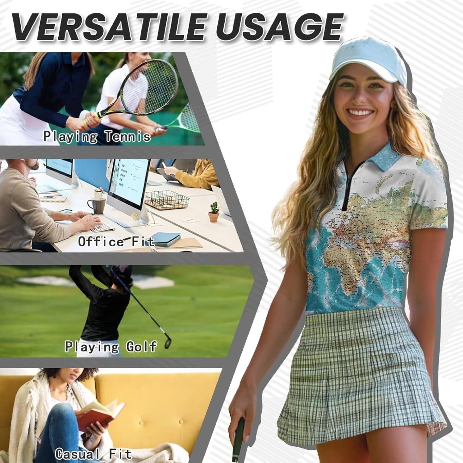 Women's Short Sleeve Golf Shirts Quarter Zip Polo Shirt Quick Dry Collared Tennis T-Shirts Hiking Athletic Tops