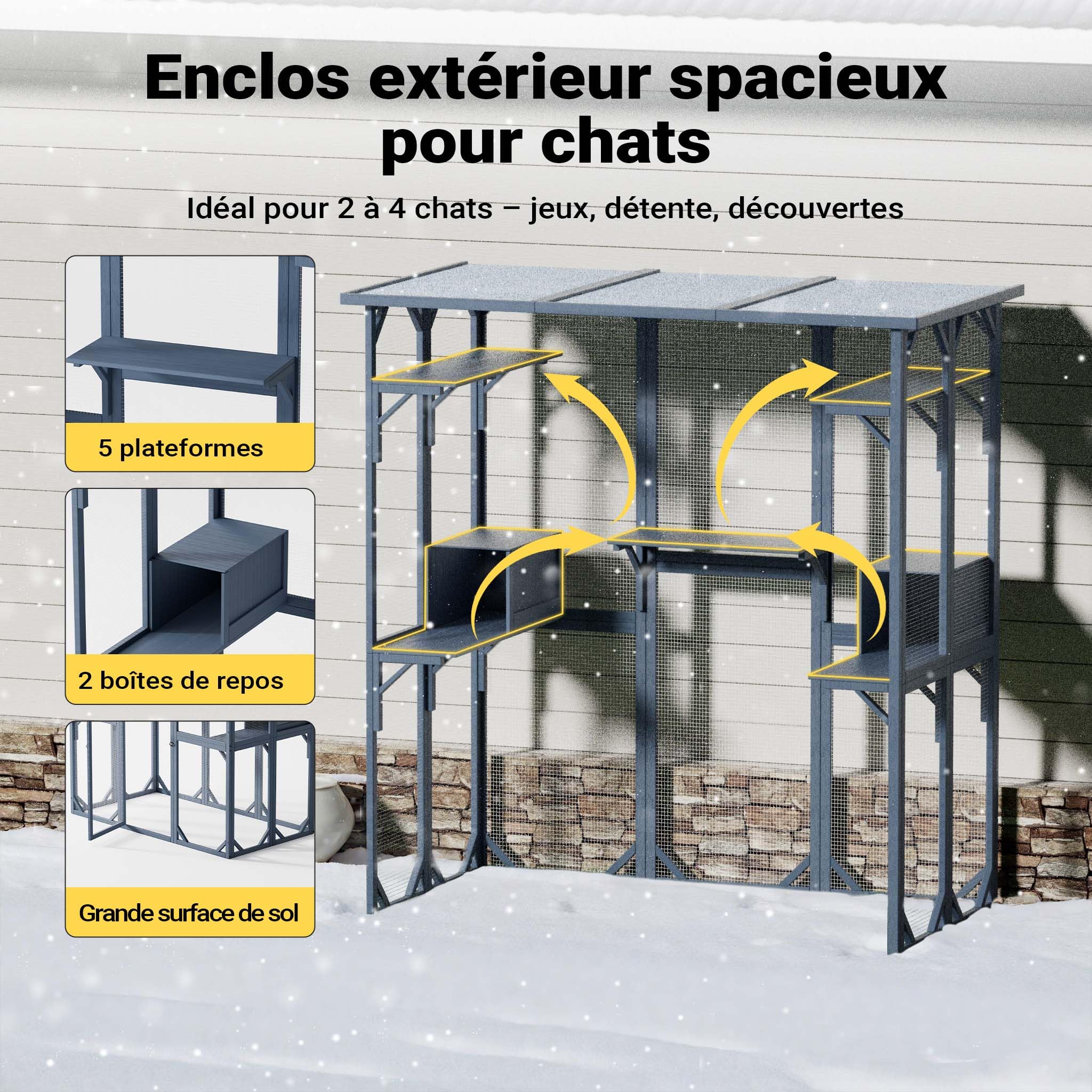 Wiltec Enclos extérieur pour Chats 1705 x 925 x 1810 mm Catio Bois Toit en Asphalte