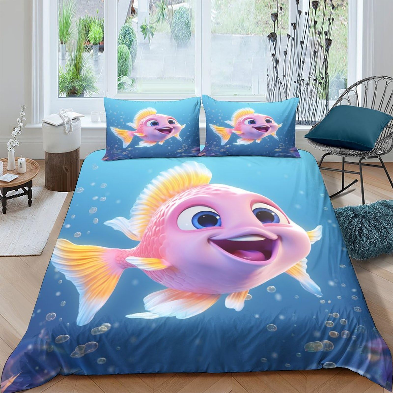 Housse de couette goldfish art microfibre pour éviter les draps rêches au lit