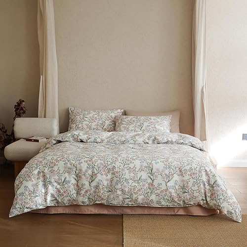 Miniatura 18 de EAVD Juego de ropa de cama de 3 piezas con funda de edredón floral azul, tamaño Full, algodón suave blanco y azul, juego de ropa de cama coqueto