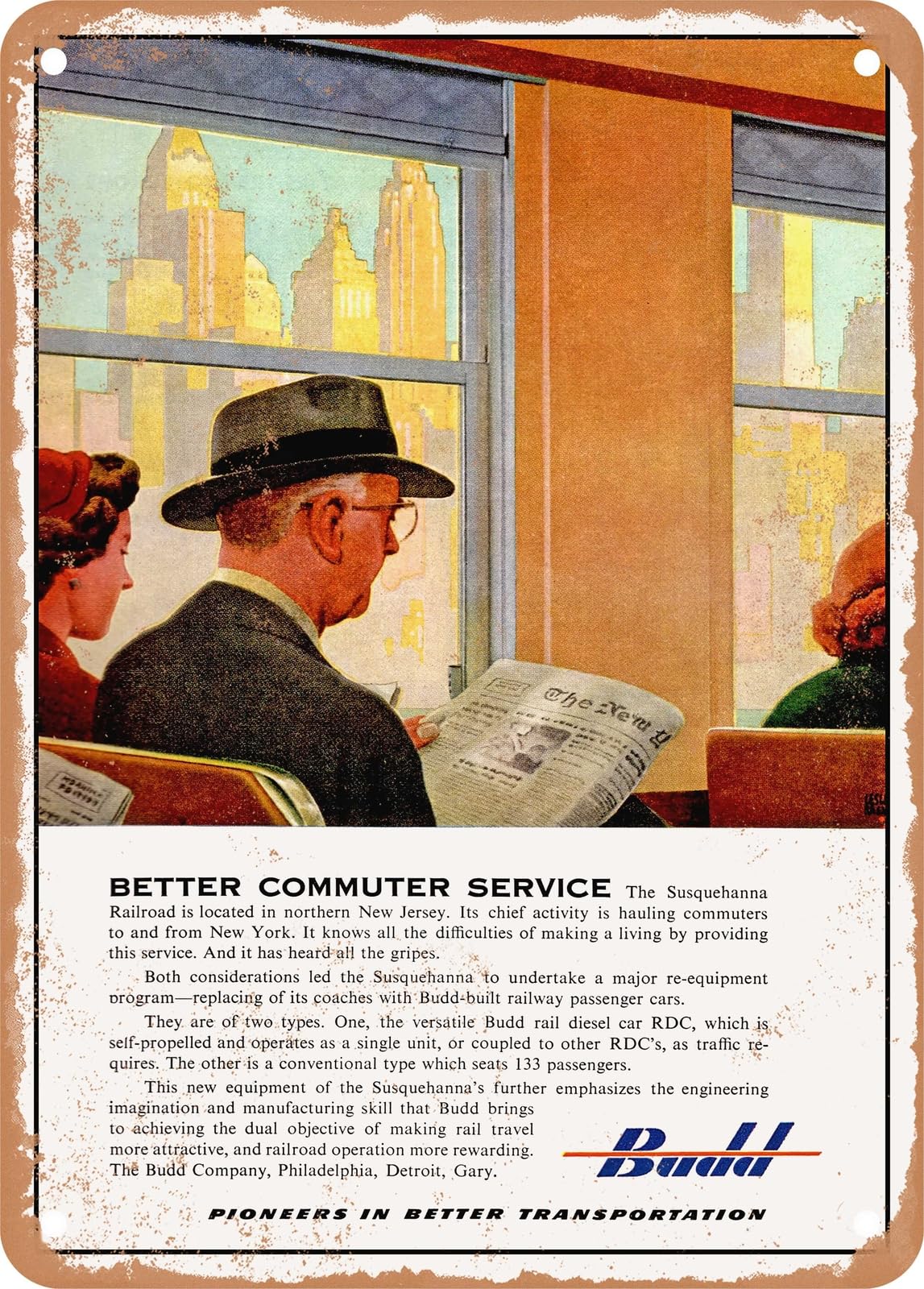 METAL SIGN - 1952 Better Commuter Service Budd Vintage Ad home decor