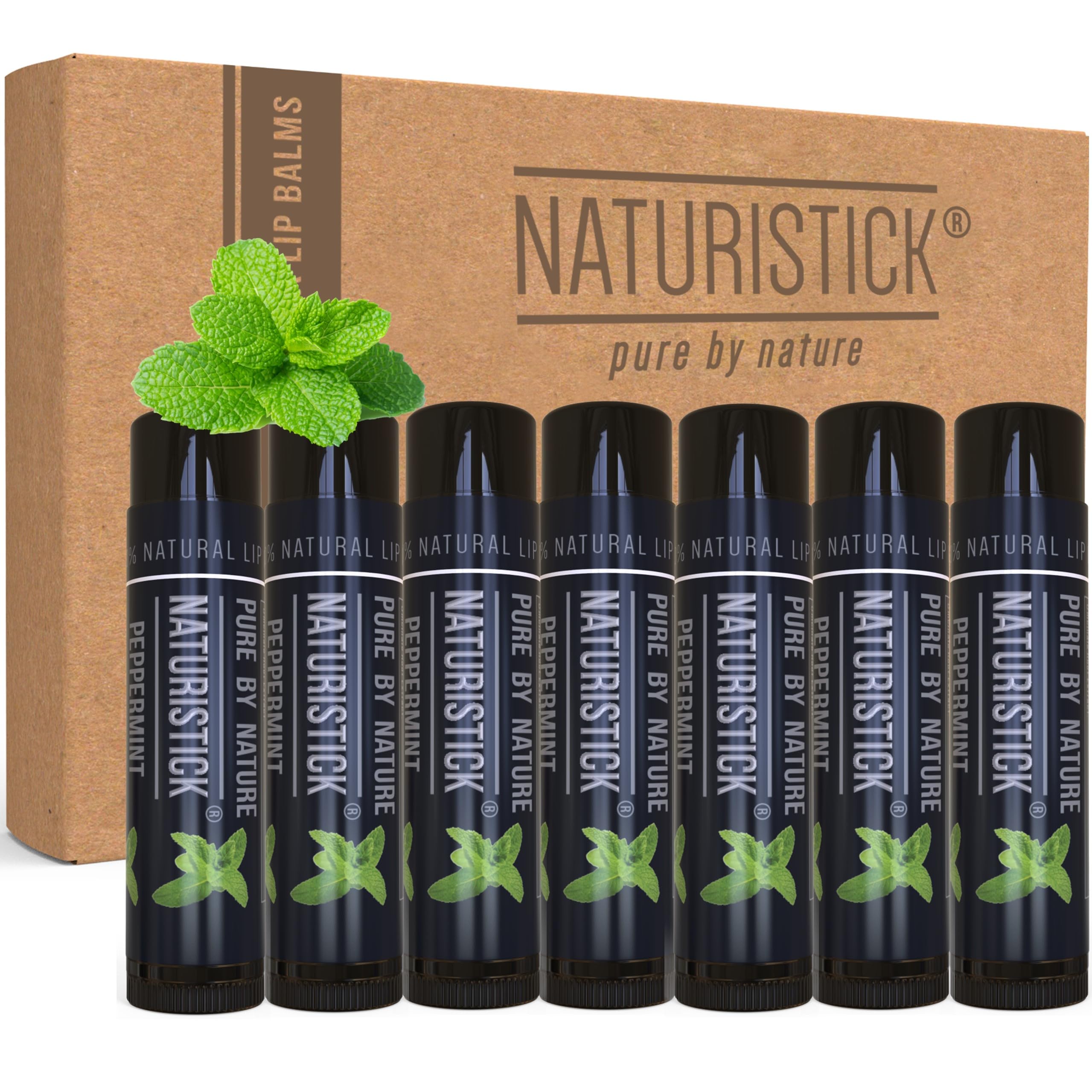 7-Pack Premium Beeswax Lip Balm by Naturistick | Chemical-Free, 100% Natural Chapstick for Dry, Chapped Lips | Made with Coconut Oil, Shea Butter, Aloe Vera | Black Peppermint Scent | Made in the USA