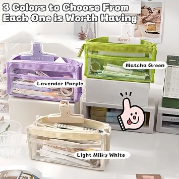 Transparent Pencil Case - Adorable Pencil Pouch with Magnetic Clip Accessory, 6-Layer Storage Design(Purple)