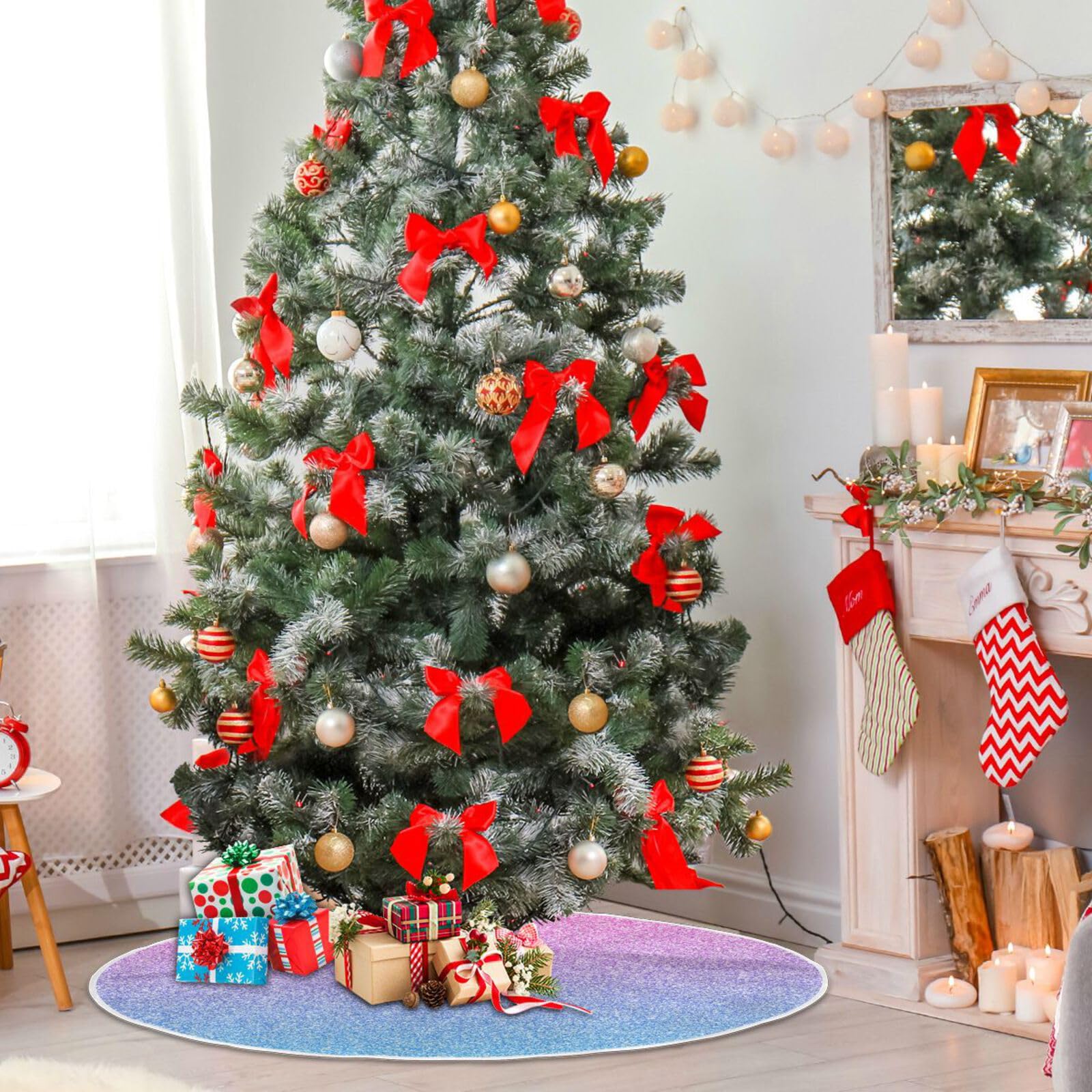 Gonna Per Albero Di Natale MODFUNS Glitter Rosa Acceso - Diametro 152 Cm, Con Paillettes Da 5 Mm E Base In Velluto, Per Alberi 2,4-3 M