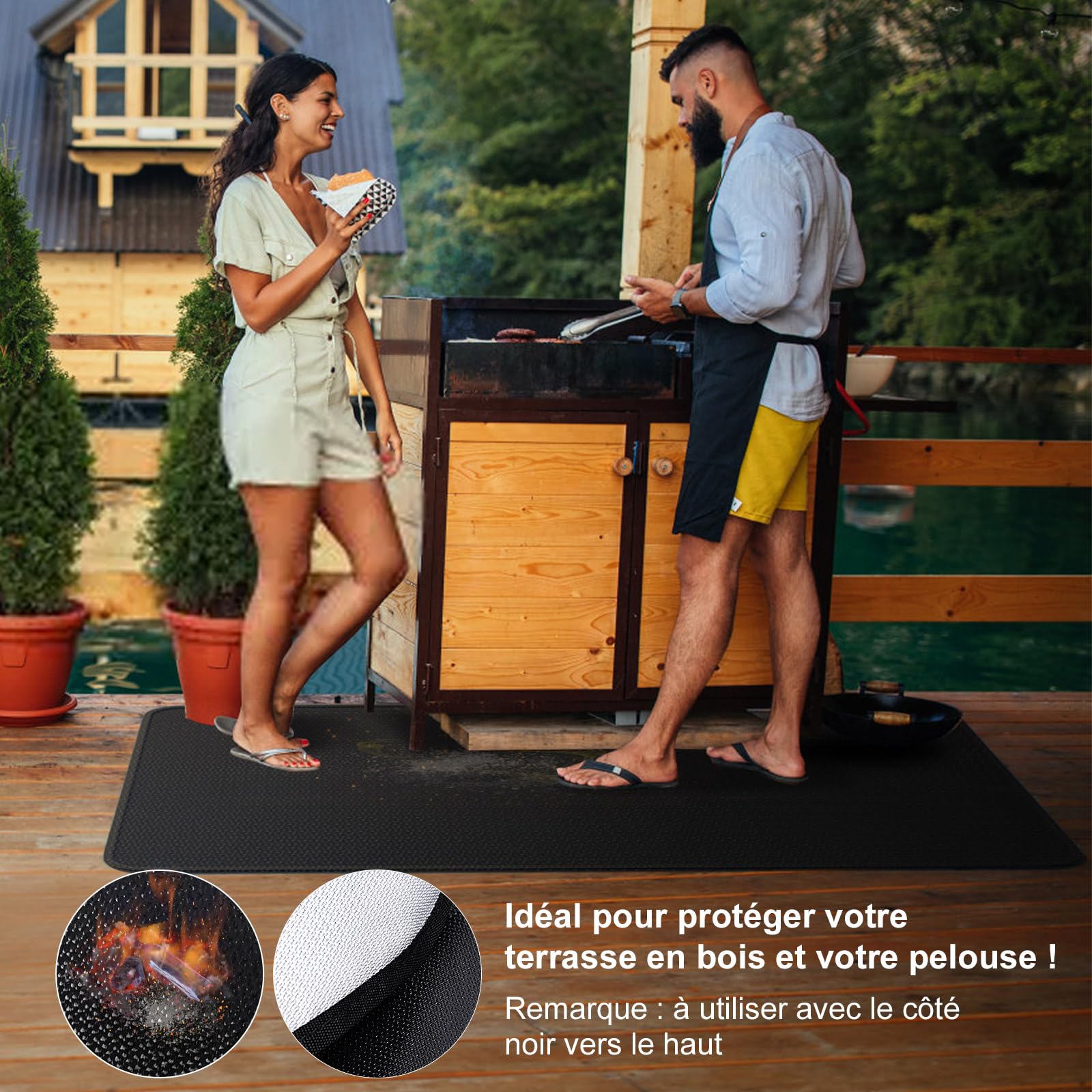 Tapis de Protection Thermique Pliable 60x105 cm Ignifuge Anti-étincelles pour Barbecues Poêles à Bois Sol