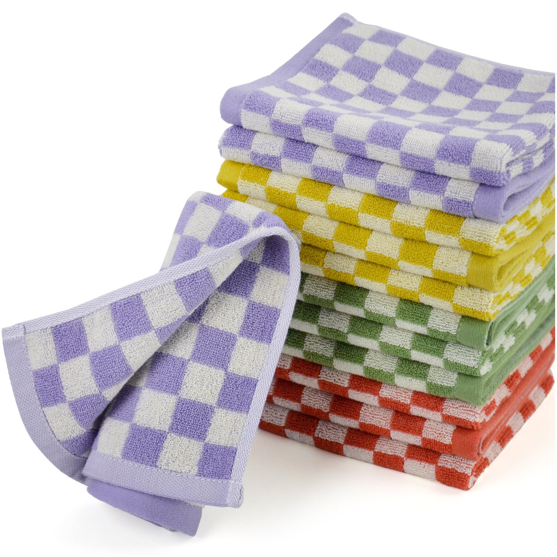 Lot de 12 Serviettes à carreaux pour la douche (33 x 33 cm), multiusage, serviettes douces et mignonnes, 4 couleurs