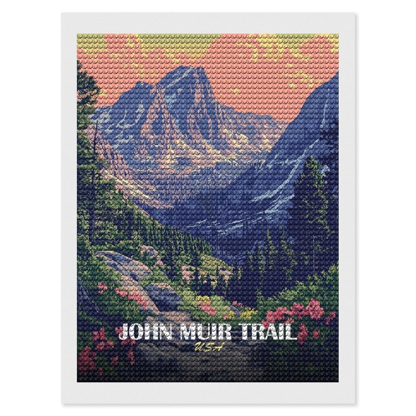 Junmoney John Muir Trail USA Landscape Diamond Art Kit 12"x16", Gift Idea, for Family Craft Time, Mindful Craft Activity, Boho Decor, Relaxing DIY Hobby