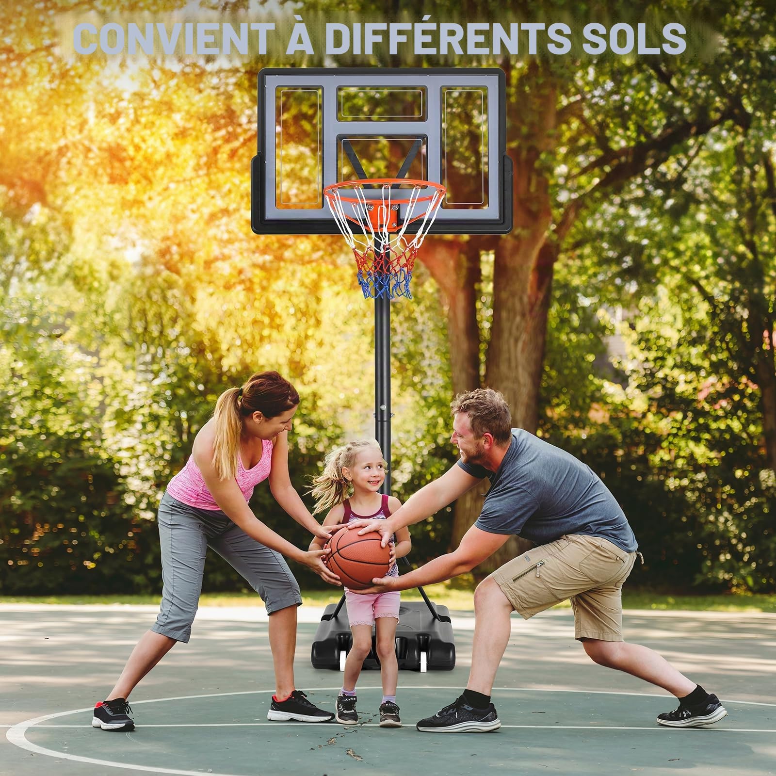 Panier de basket extérieur réglable 135-305 cm, panneau arrière 110x71 cm, convient pour adultes, adolescents et enfants, jardin, garage, intérieur