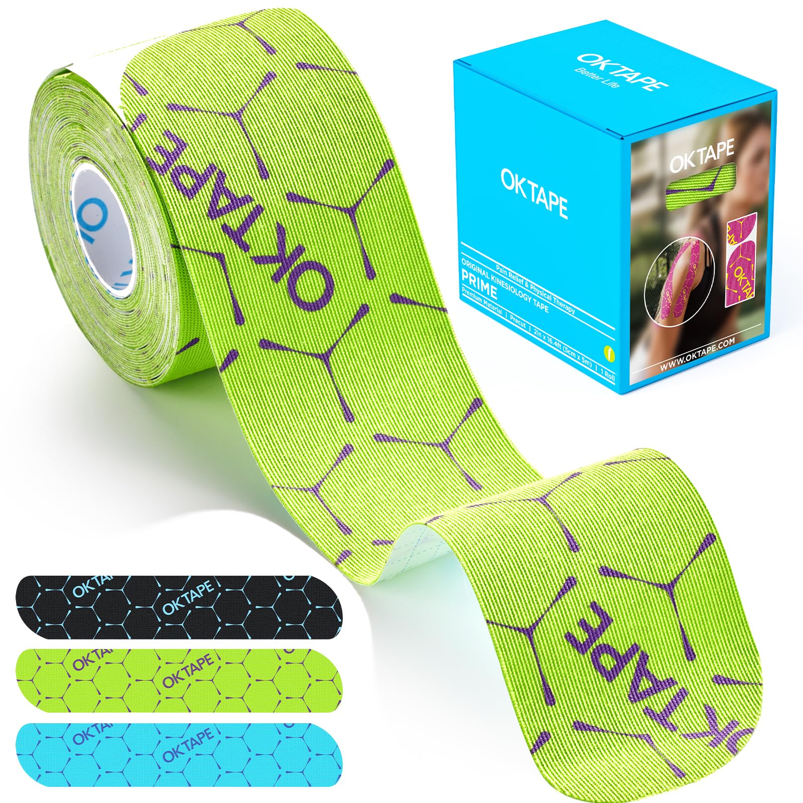 OK TAPE Synthetic Kinesiology Tape Precut Strips Waterproof Elastic Athletic Tape for Pain Relief Muscle Support Targeted Recovery