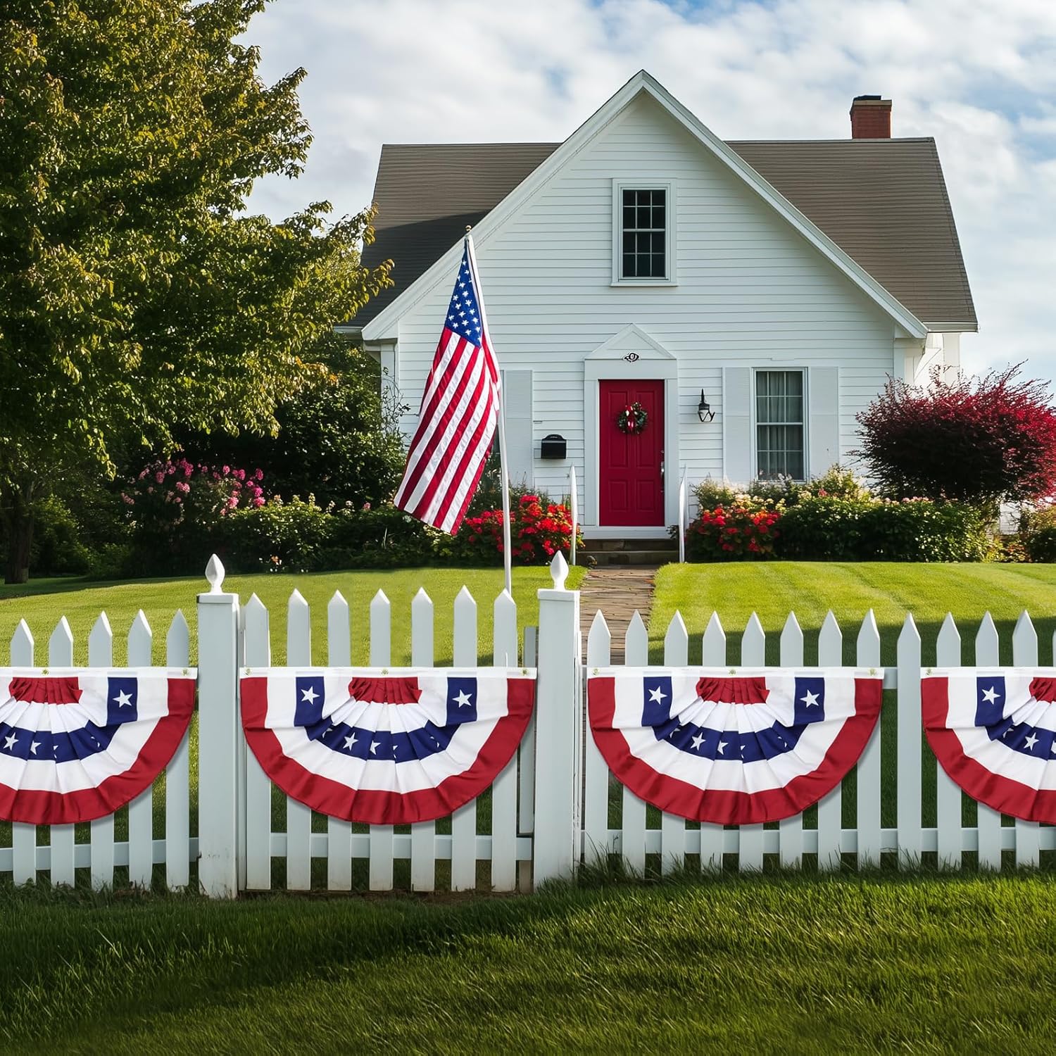 10Pack 2x4Ft American Flag Bunting, Patriotic Pleated Half Fan Flag Outdoor, USA 4th of July Buntings Red White and Blue Party Decorations Memorial Day Decor for Porch Indoor Outside - Image 3