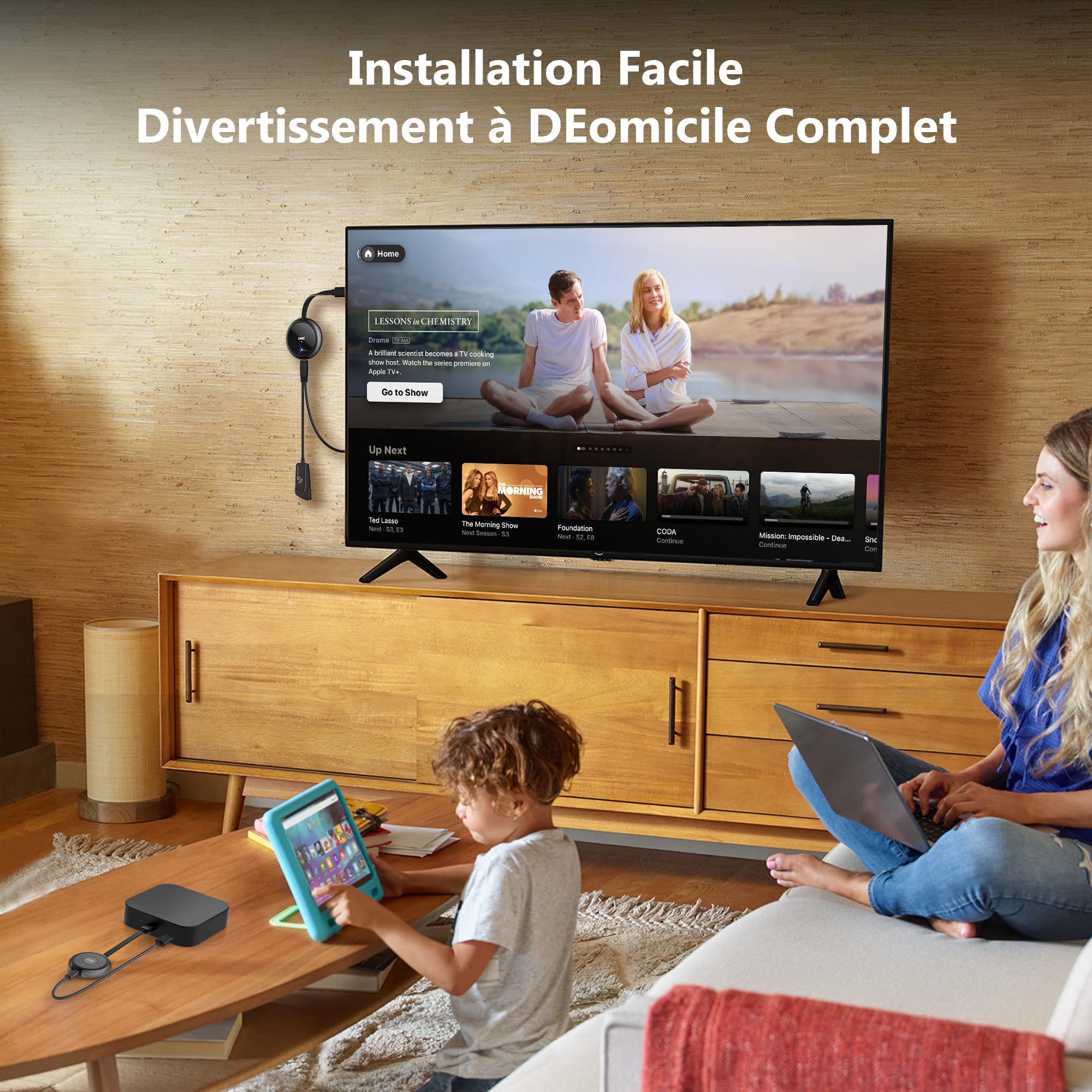 HDMI sans Fil, 4K/5G Rallonge Émetteur et Récepteur Ultra HD 164FT/50M, Prise en Charge Multilingue, Lecteur de Streaming Audio Vidéo, pour Laptop/PC/Camera vers HDTV/Projector/Monitor