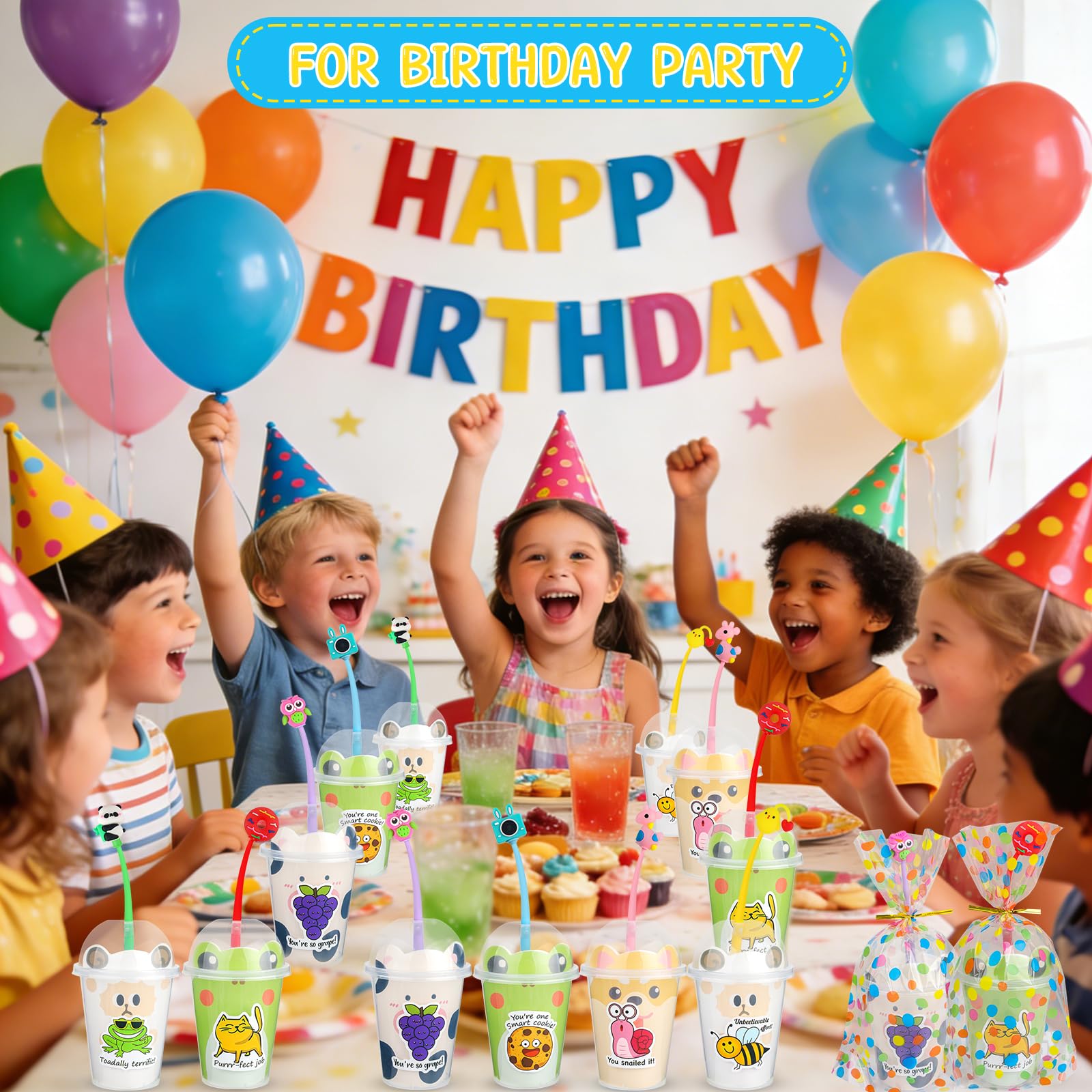 Mepmela Return Gifts for Birthday Party, 12 Pack Birthday Goodie Bags with Cups Notebooks Fun Pens Stickers for Classroom Gifts Class Rewards Prizes