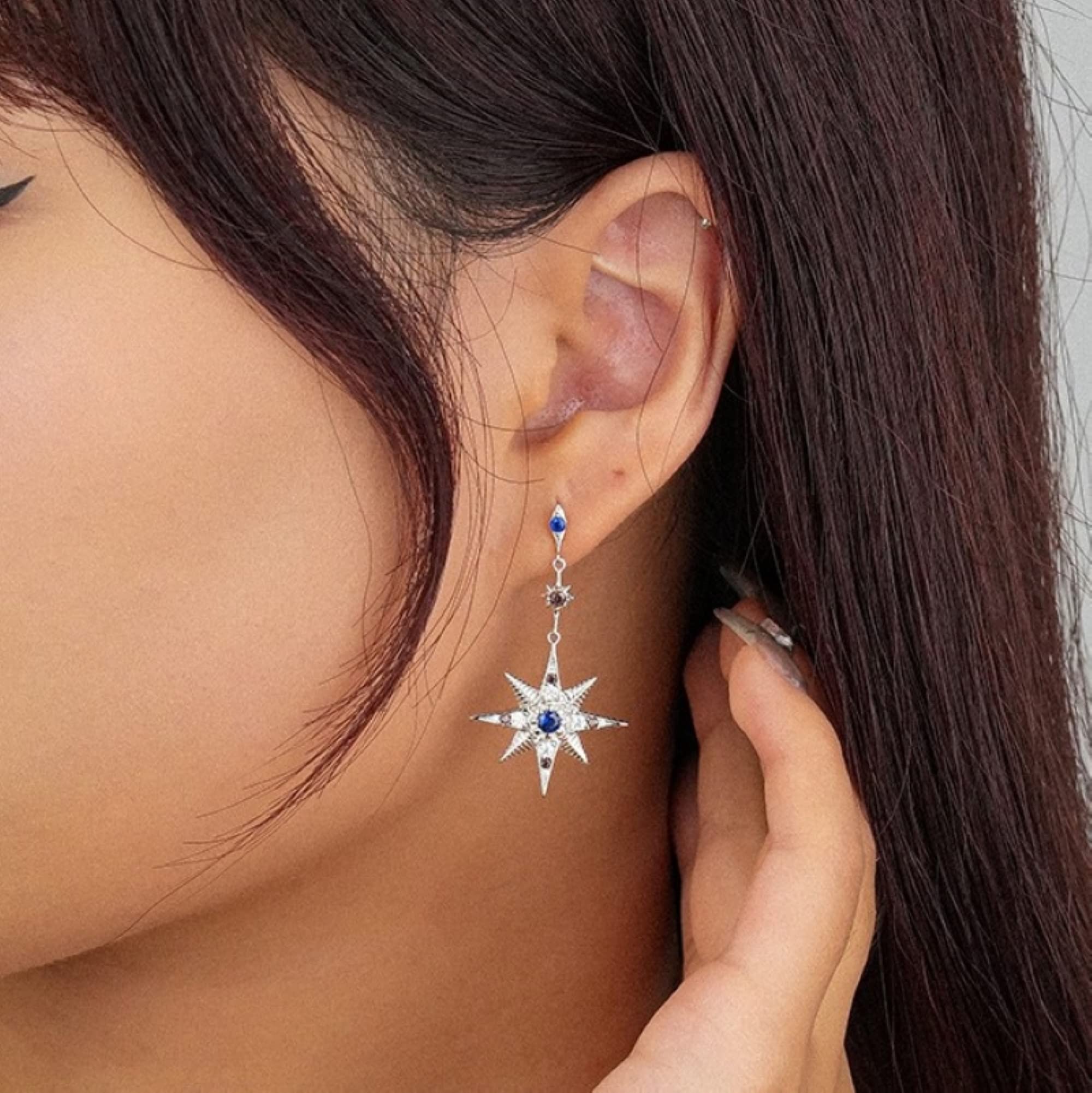 Orecchini Zirconi Cubici in Argento Sterling 925 per Donna, Orecchini Pendenti a Forma di Stella della Luna e del Sole Asimmetrici