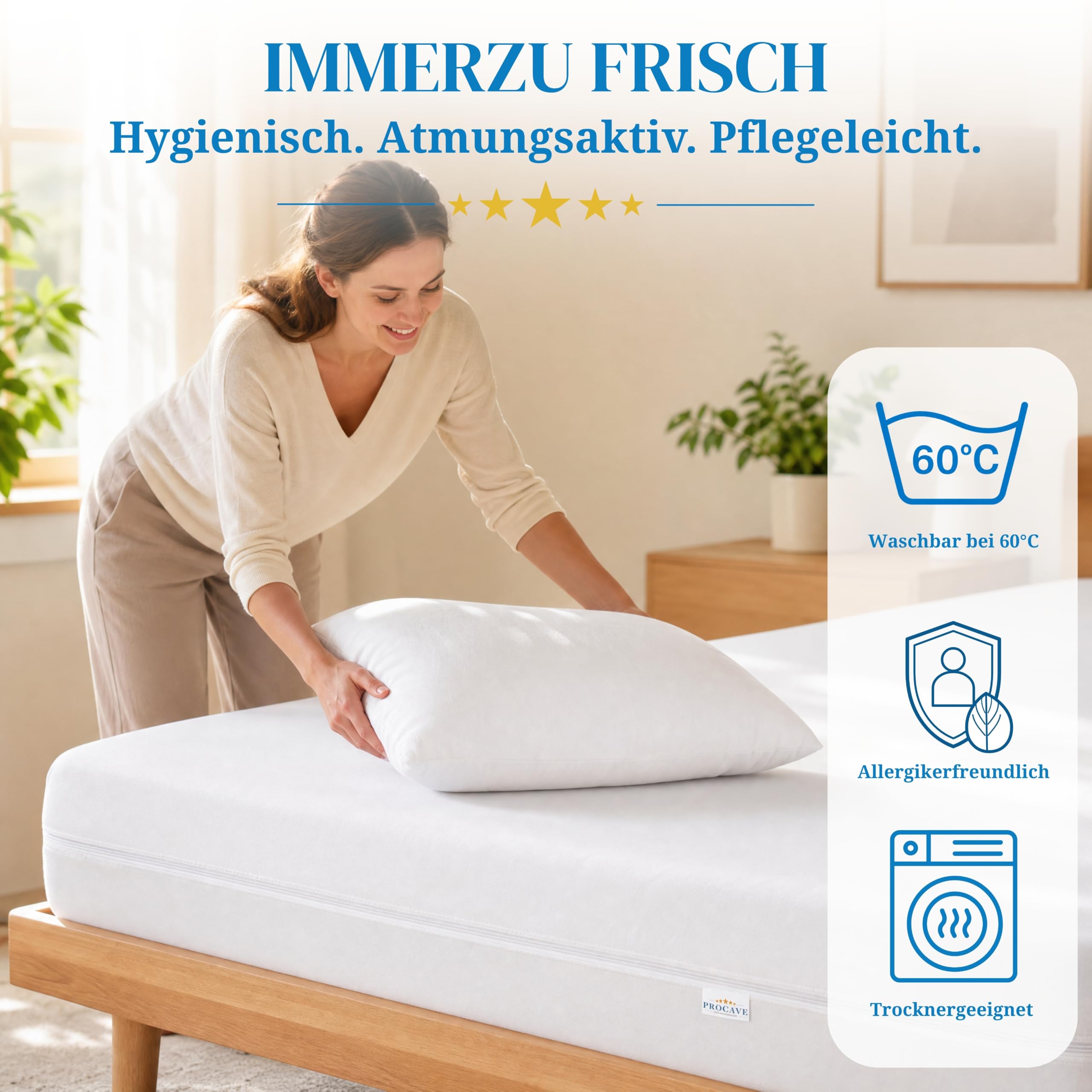 PROCAVE - Coprimaterasso in spugna, senza imbottitura, Matratzen-Höhe 23-28cm, 200 x 220 cm