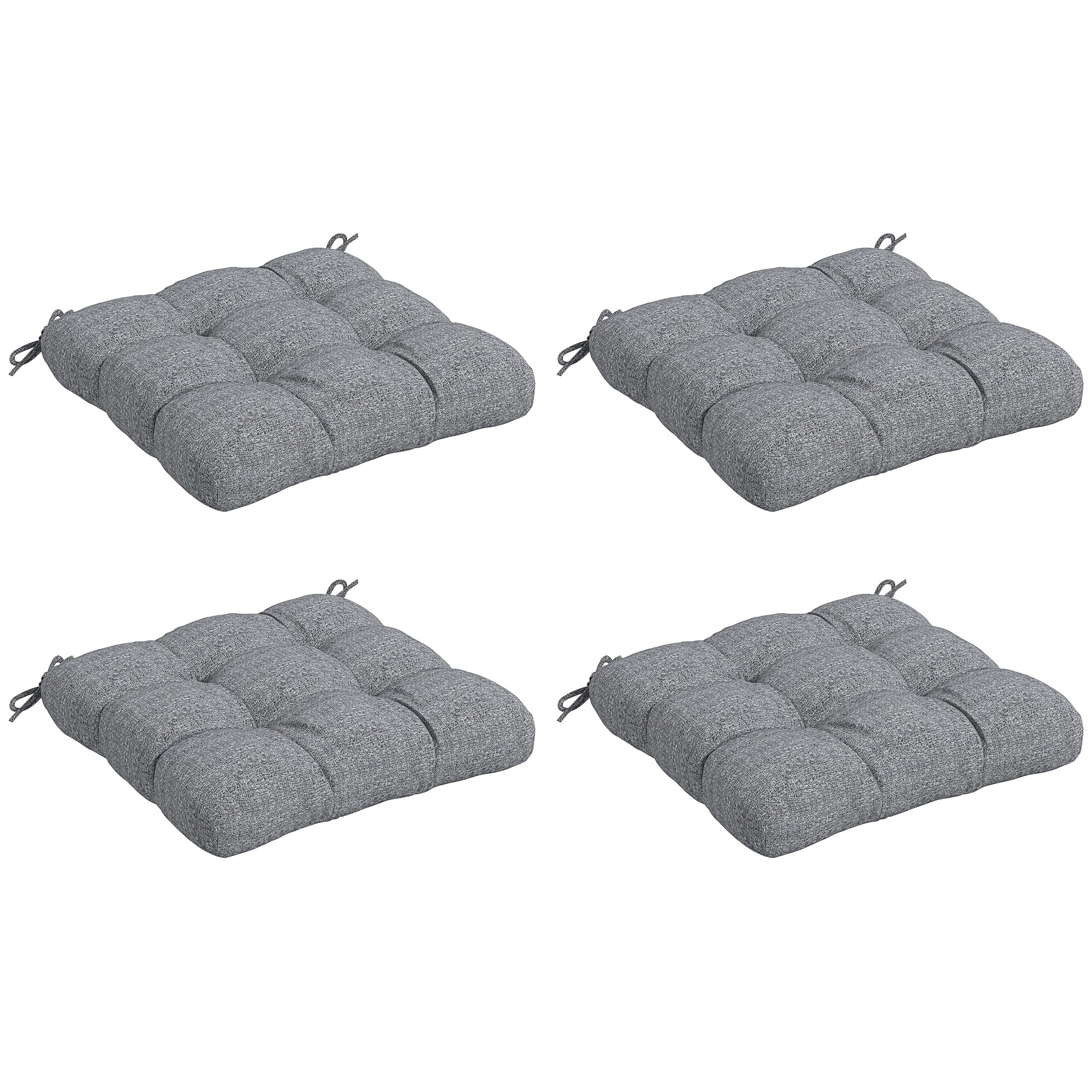 Outsunny Conjunto de Cojines para Sillas de Comedor 48x48x10 cm Juego de 4 Piezas Cojines para Sillas de Jardín Impermeable y Anti-UV con 2 Cordones de Fijación Gris