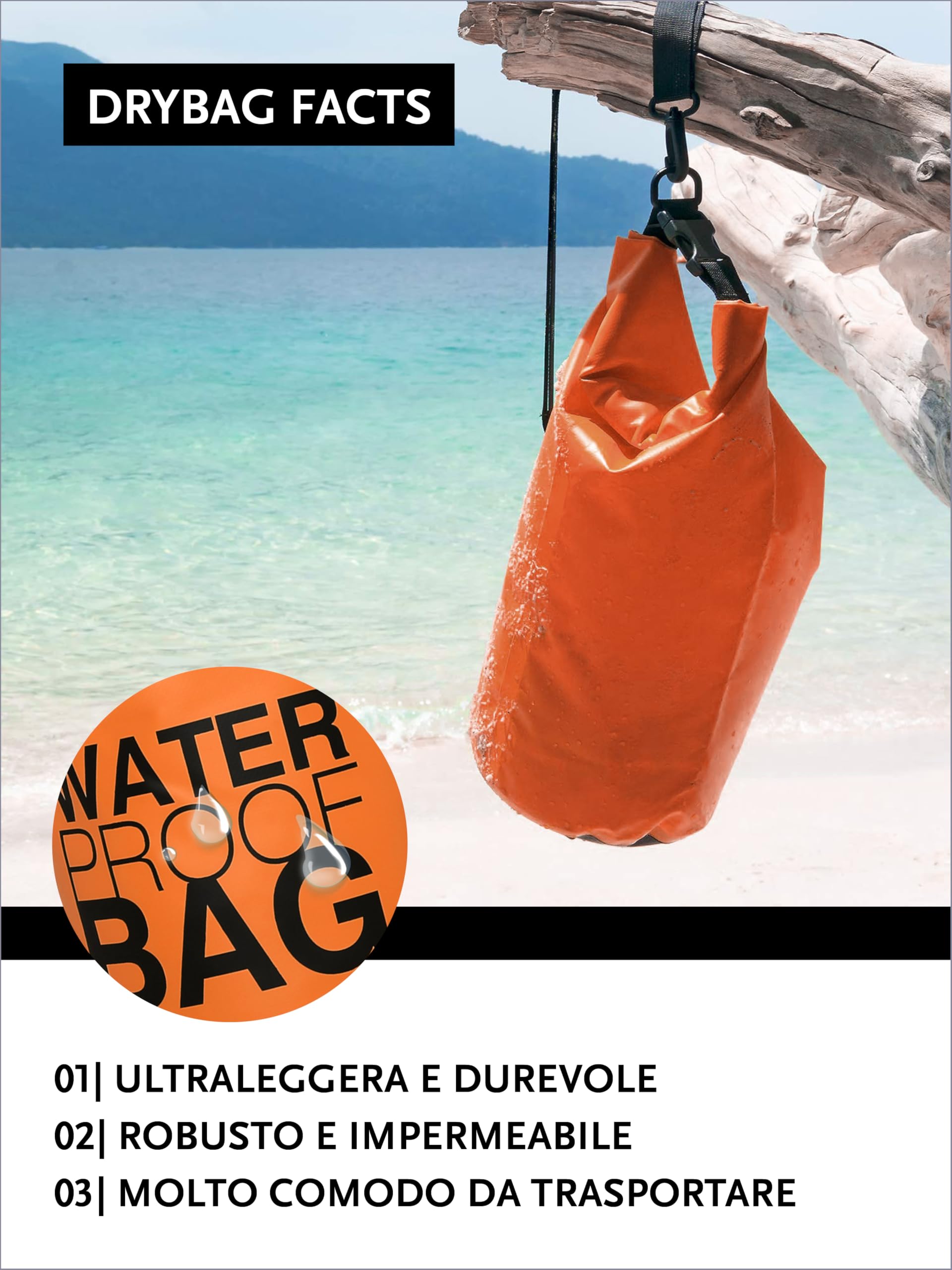 DonDon Dry Bag Borsa Impermeabile da 2l, 5l, 10l, 15l, 20l, 30l con Tracolla