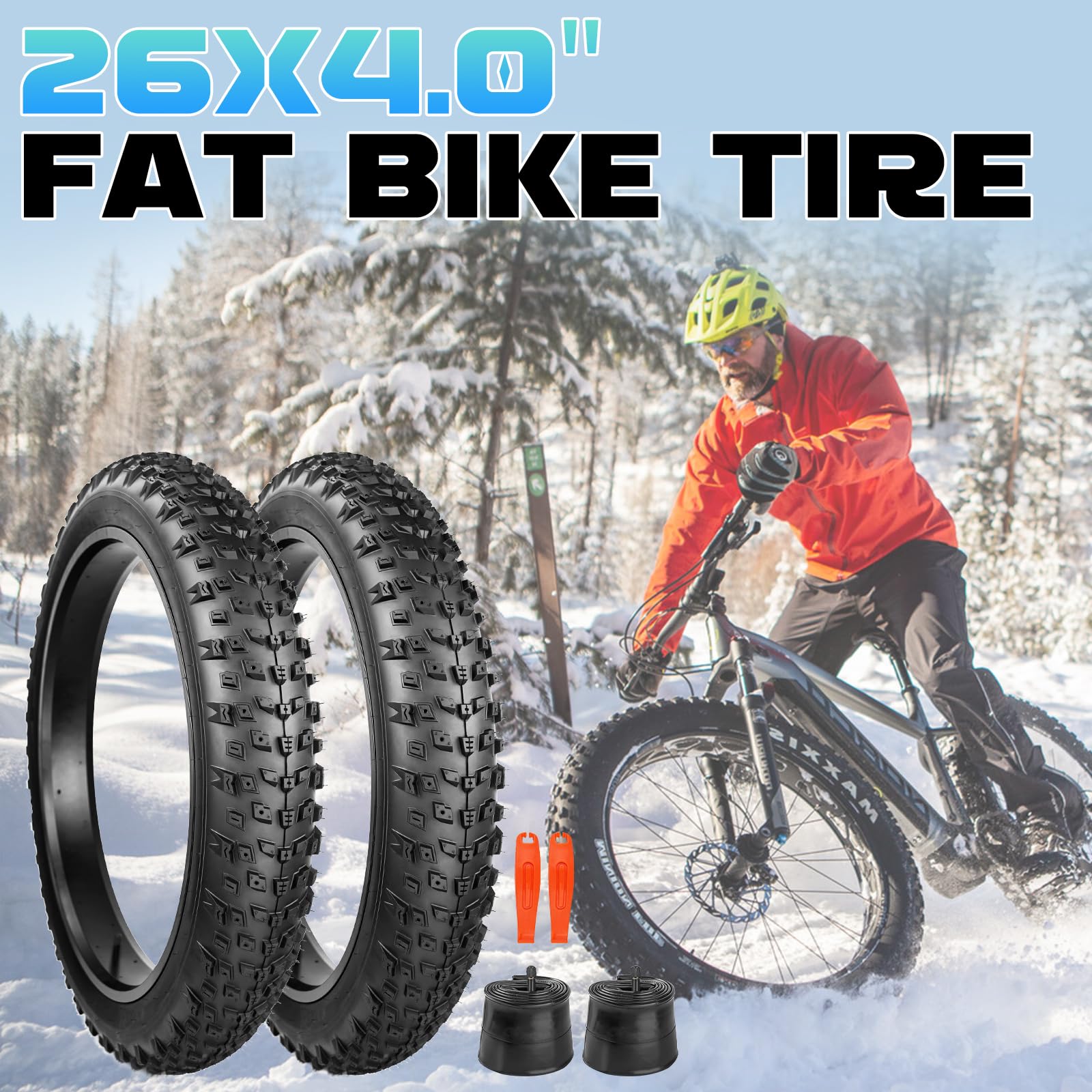 Pneu Fat Bike 20x4.0 et 26x4.0 (102-406/102-559), Vélo Électrique et VTT, Bande de Roulement à Motif granuleux, Adhérence Maximale sur Neige/Sable/Boue, 30 PSI
