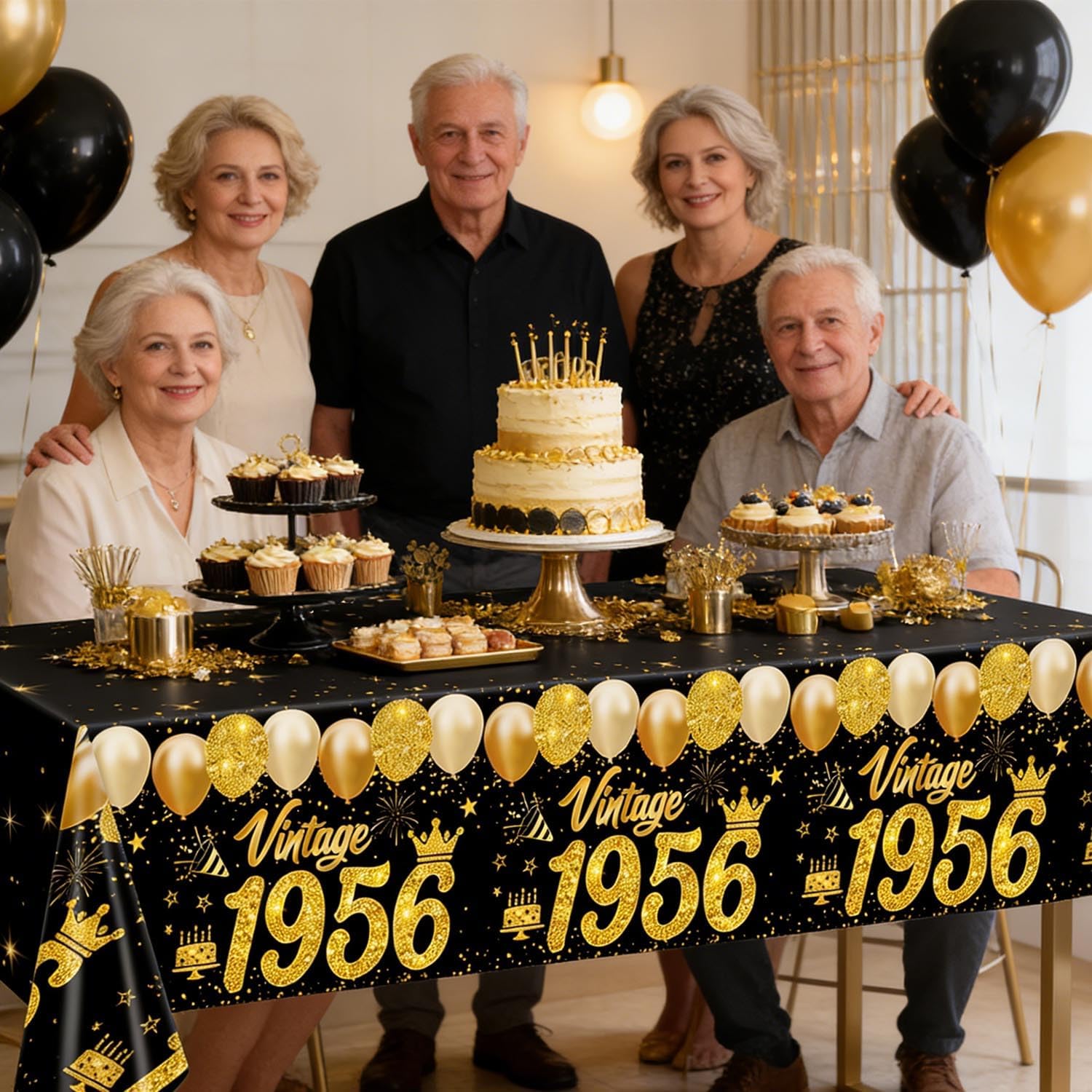 Oigco 2 Pack 70th Birthday Tablecloth, Black and Gold Disposable Plastic Table Cover for Happy 70th Birthday Decorations for Men and Women, 54 x 108 Inch - Image 6