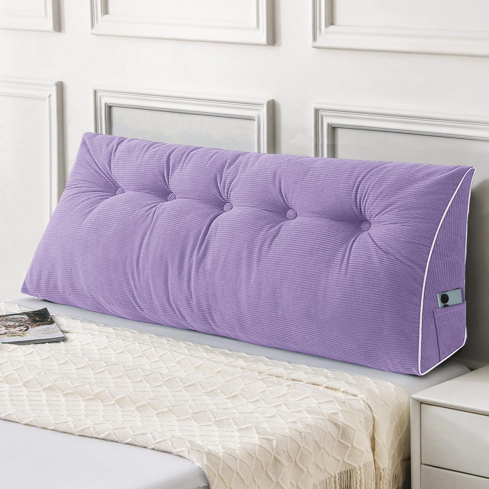 Sasttie Headboard Pillow Queen, Wedge Pillow Headboard for Sitting Up in Bed, Back-Rest Support Triangular Cushion for Reading - Features Removable