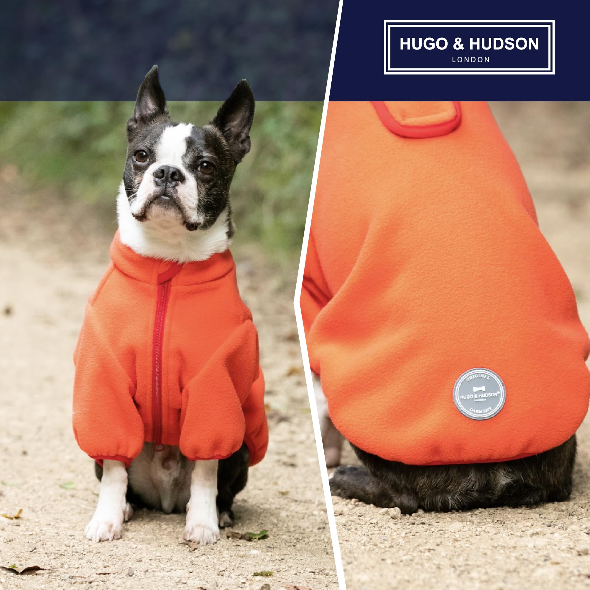 HUGO & HUDSON Outdoor Fleece Dog Jacket Windproof Warm Winter Coat with Lead Hole, Orange, L55 - Image 4