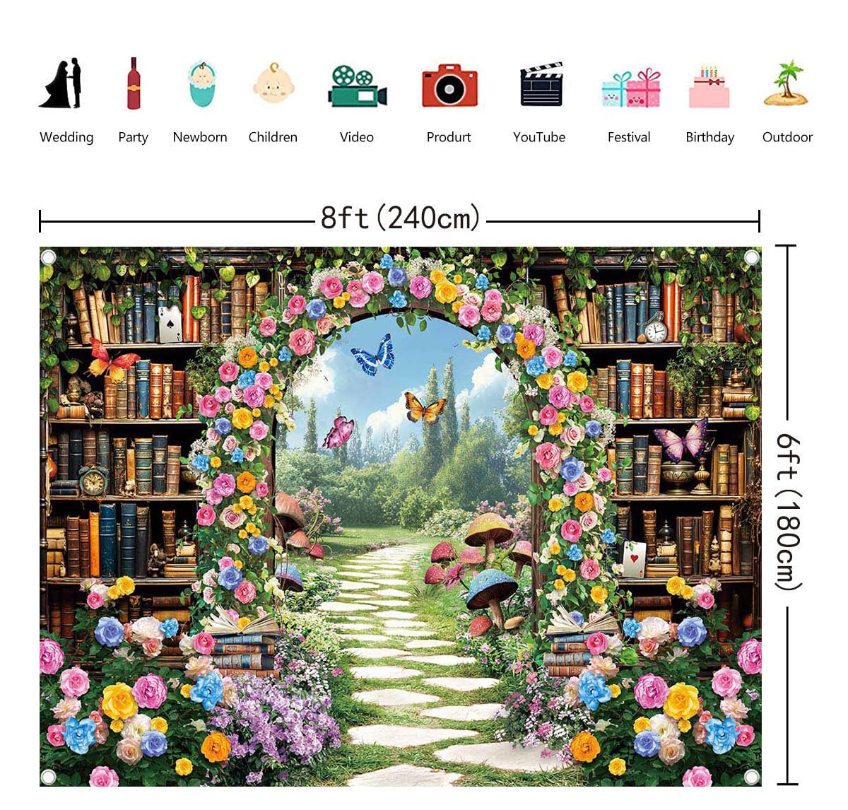 ZTHMOE Fabric 7x5ft Enchanted Forest Photography Backdrop Fairy Garden Background Kids Girl Magic Wonderland Party Decoration Spring Photo Booth Props - View #4