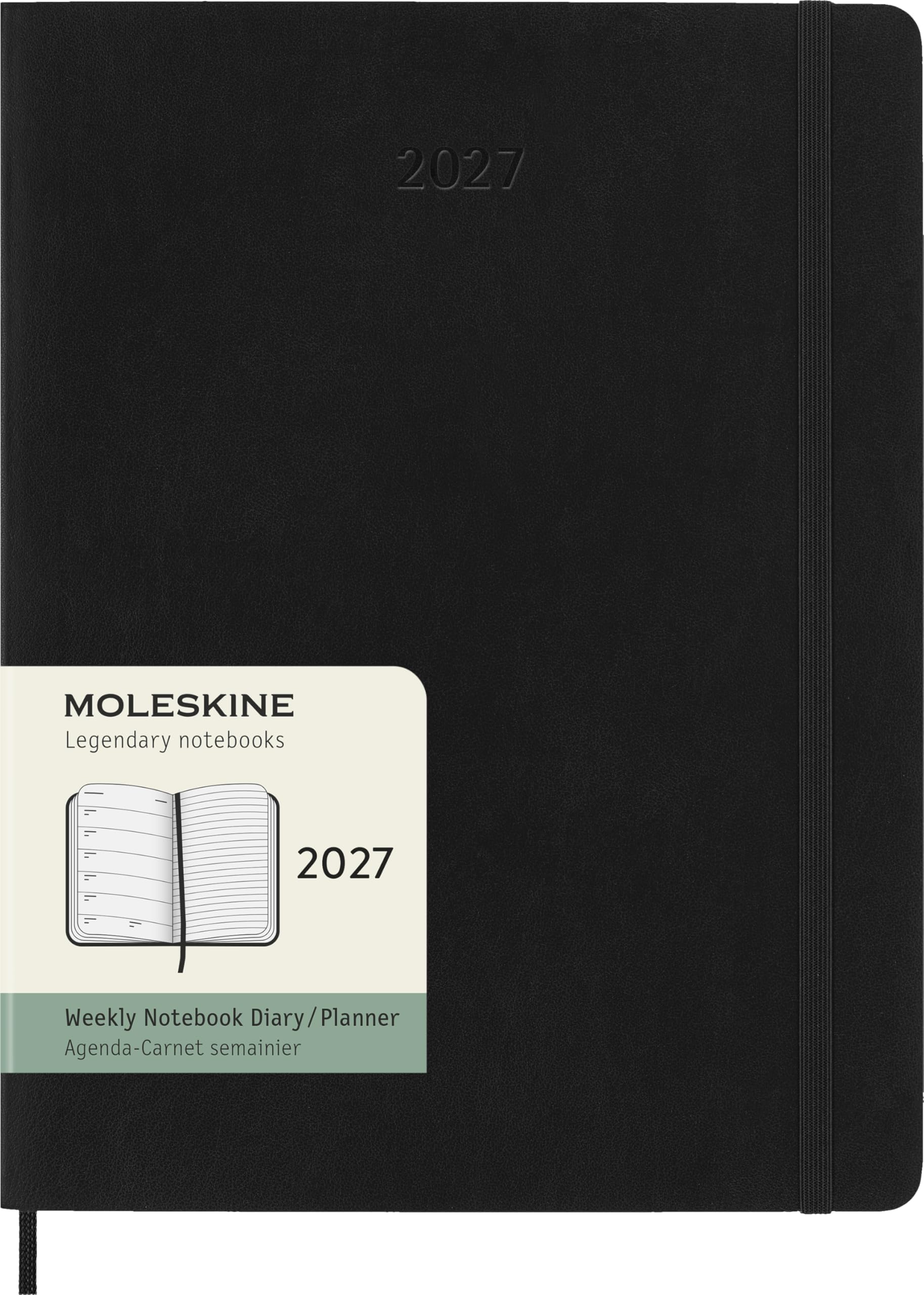 Moleskine Weekly Planner 2027, Soft Cover 12 Month Diary with Space for Notes and Elastic Closure, XL 19x25 Cm, Black