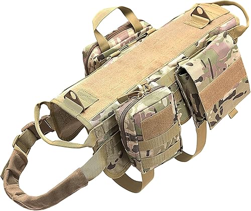 AIWAI Arnés táctico para perro con bolsas, arnés de chaleco para perros grandes y medianos con paneles de gancho y bucle, arnés militar ajustable