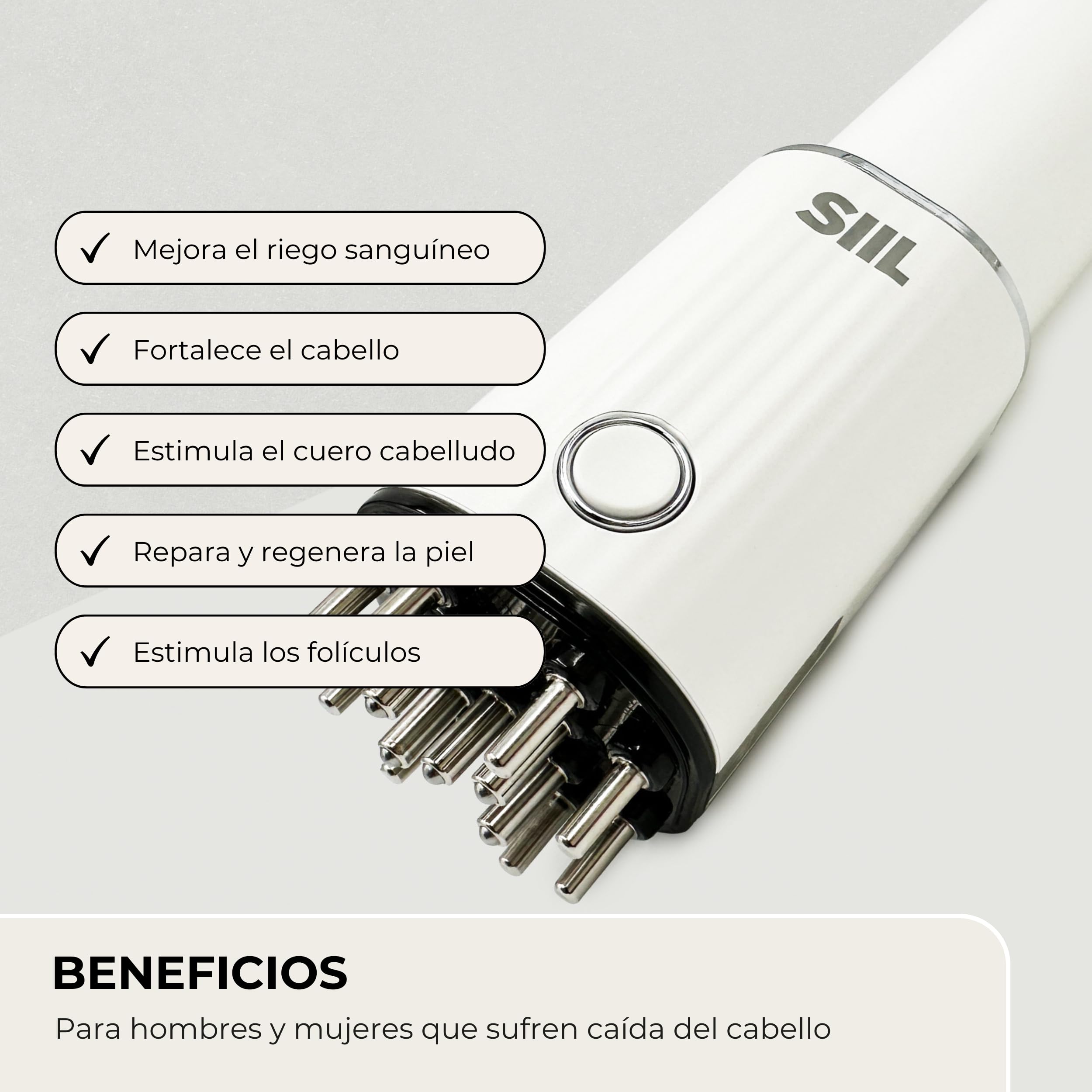 Cepillo Masaje LED Recargable para Cuero Cabelludo SIIL - Estimula el Crecimiento Capilar y Mejora la Circulación Sanguínea, Combate la Caída del Cabello