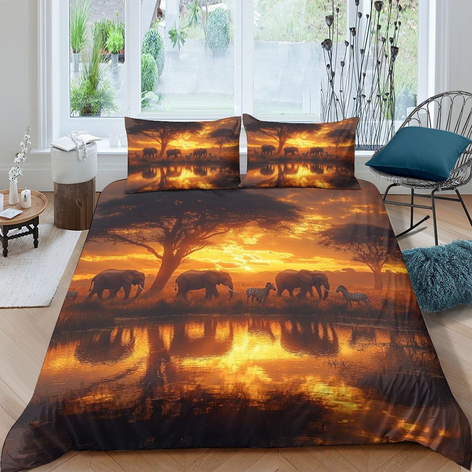 Ctjqhvkz Style-6 3D Printed Sunset Elephant Fitted Sheet Microfiber Soft Bed Cover African Wildlife Art For Bedroom Dorm Mattress Decor Single（135X200cm）