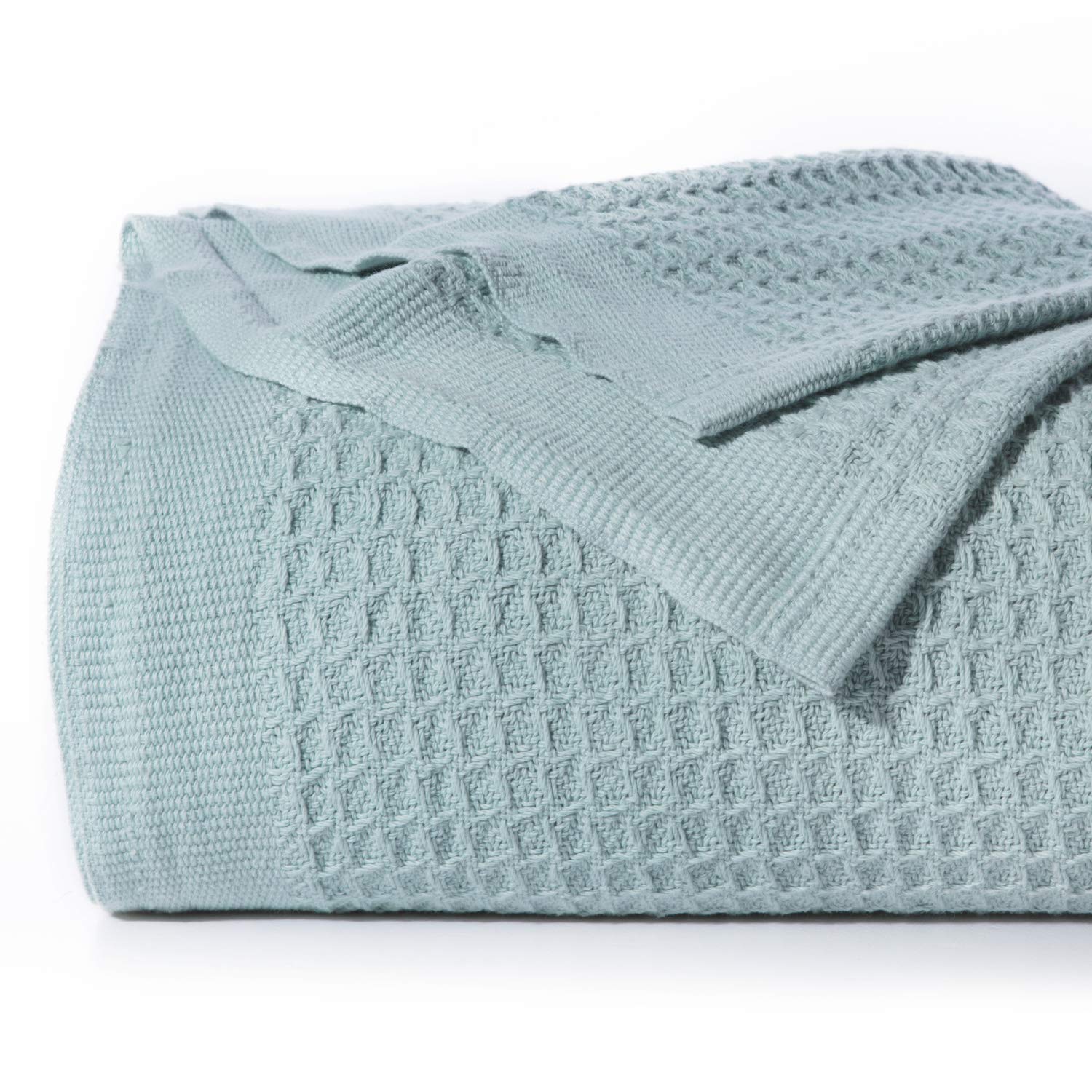 Bedsure 100% Cotton Blankets Queen Size for Bed - Mint 405GSM Waffle Weave Soft Lightweight Thermal Bed Blankets Queen Siz...