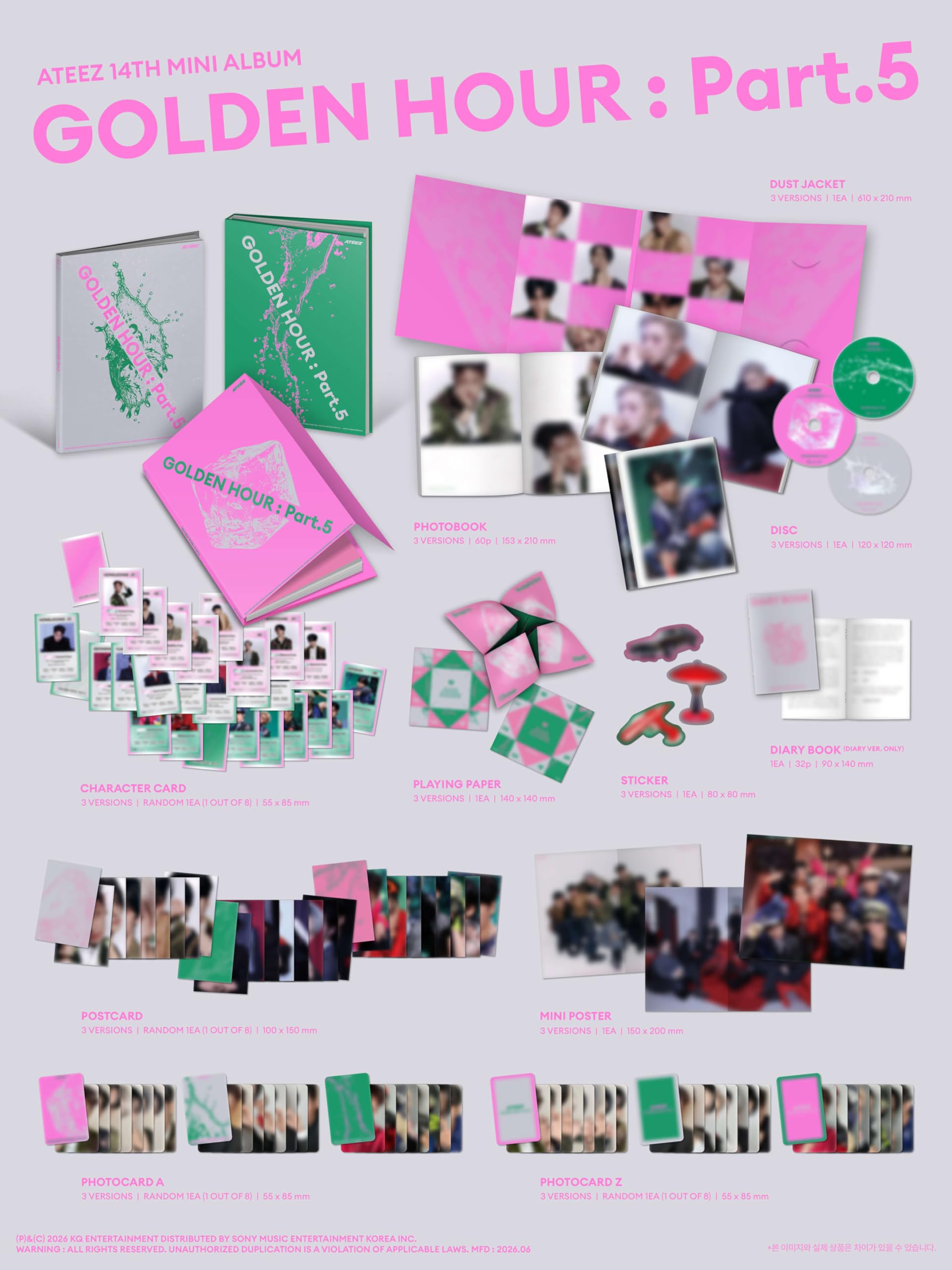 ATEEZ Album - GOLDEN HOUR:PART 5 A + DIARY + Z (3 Photobook ver. Full Set)+Pre Order Benefits+BolsVos Exclusive Idol-Inspired Giveaways Package