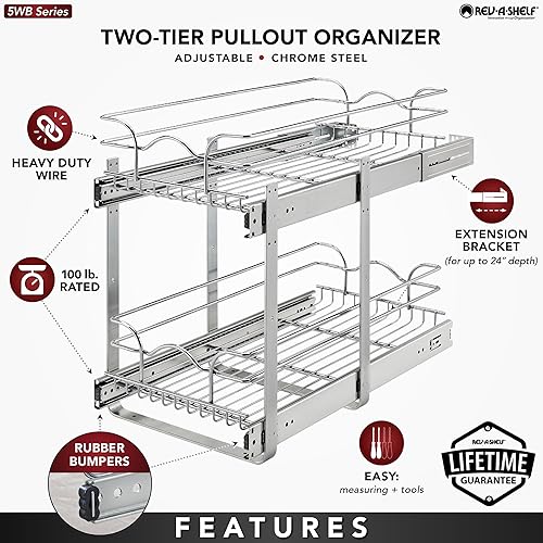 Miniatura 5 de Rev-A-Shelf Estante extraíble para armario de cocina de 2 niveles y organizador de cajones, cesta de almacenamiento de despensa deslizante en varios