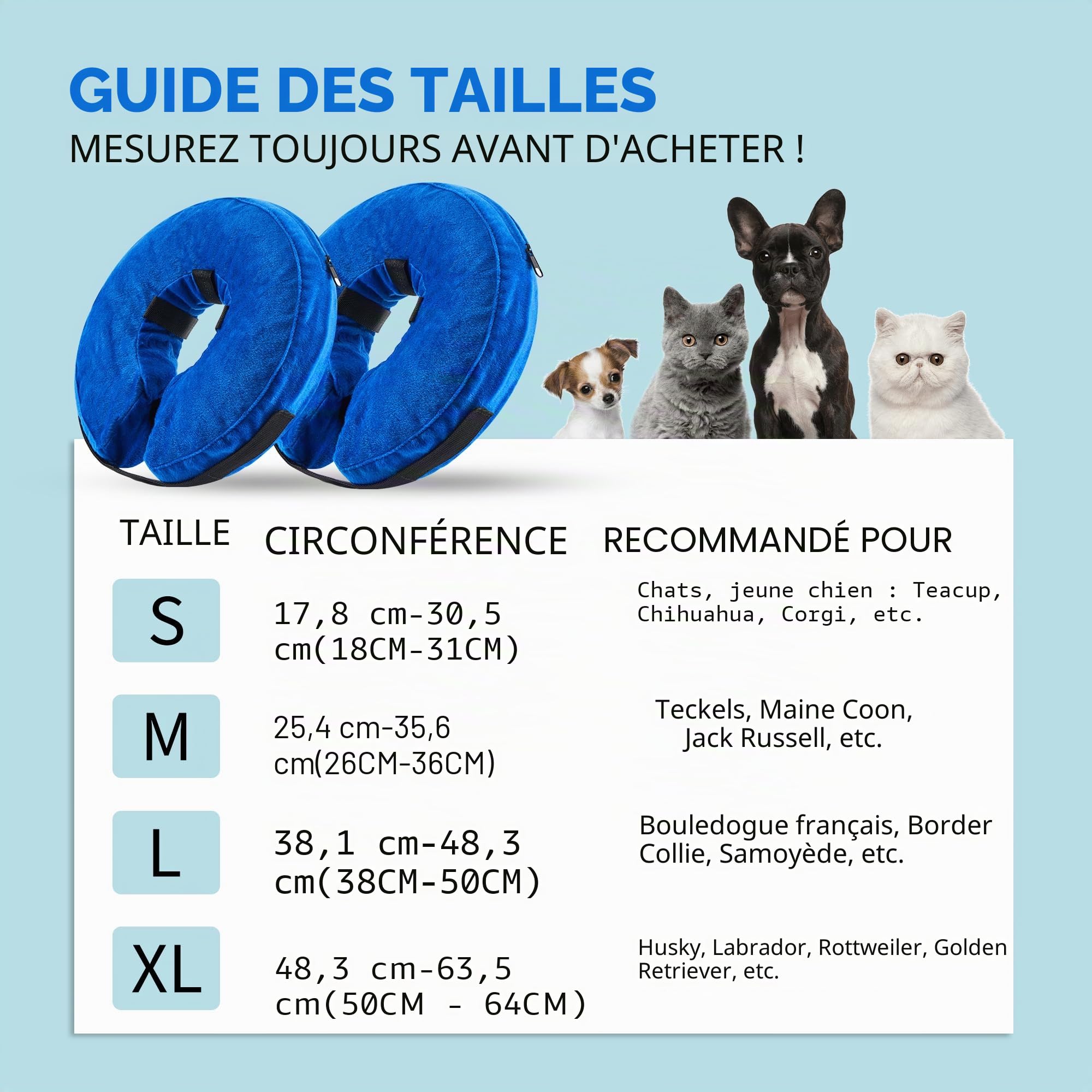 Collerette Gonflable pour Chien, Ajustable Collier de Récupération Chat Cône de Cicatrisation pour Chien Collier de Protection pour Anti Lechage & Morsure Après Une Chirurgie (Bleu, XL)