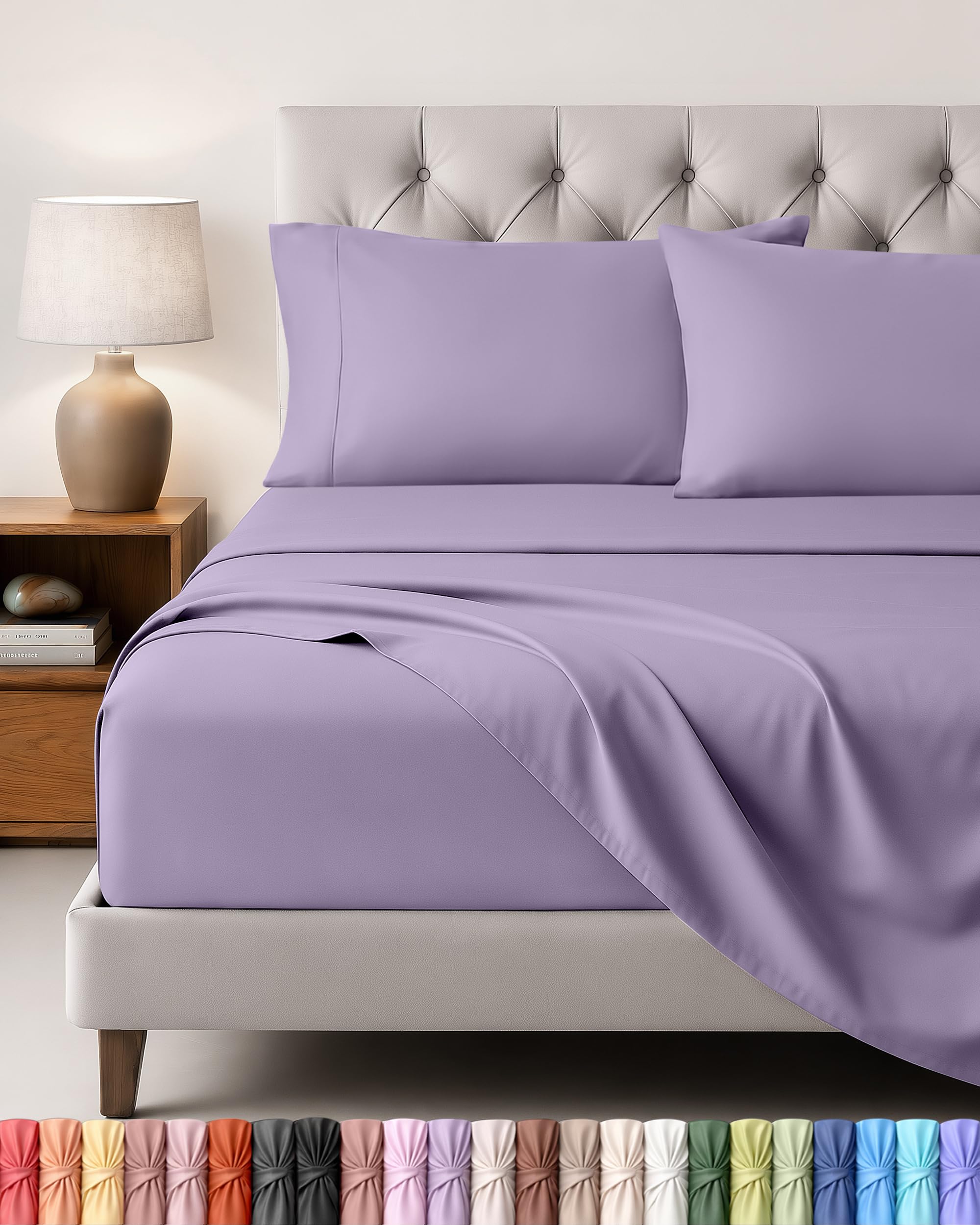 Utopia Bedding - Set Lenzuola Letto Matrimoniali 4 Pezzi 180x200 cm - Spazzolata Poliestre di Microfibra - Oeko-Tex Certificato - Lenzuolo con Angoli, Lenzuolo Piatto e 2 Federe 50x75, Lavanda