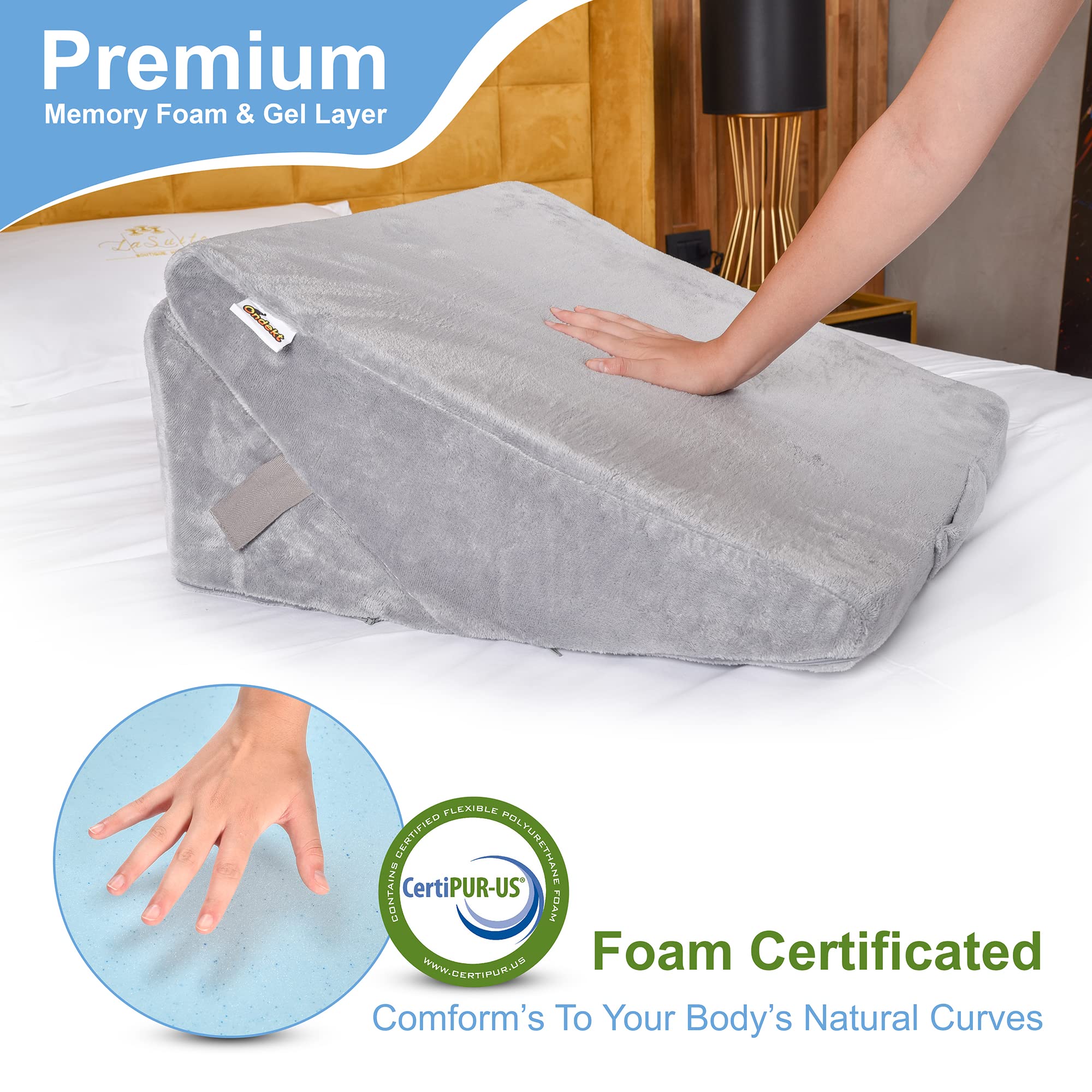 Almohada de cuña para cama – Almohada de apoyo ajustable multiusos – Parte superior de espuma viscoelástica de gel refrescante – Ayuda a la acidez estomacal por reflujo ácido, alergias,