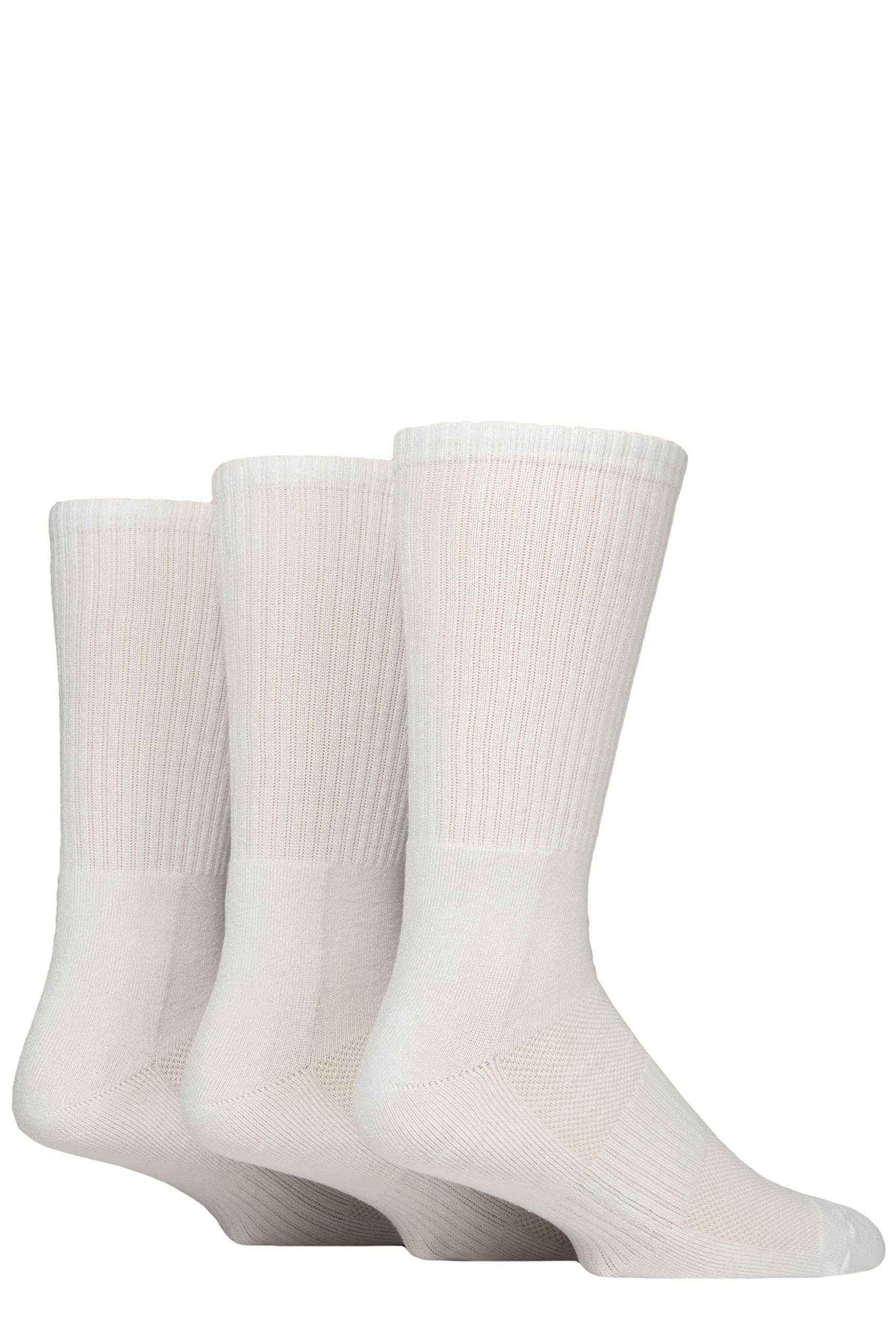 Glenmuir Men's Bamboo Sports Socks - Soft, Breathable and Cooling, Half Cushioned, Arch Supports, Ribbed, Sports, Gym, Exercise, Running, Plain, Stripes, 3 Pair Multipack Size 7-11 White