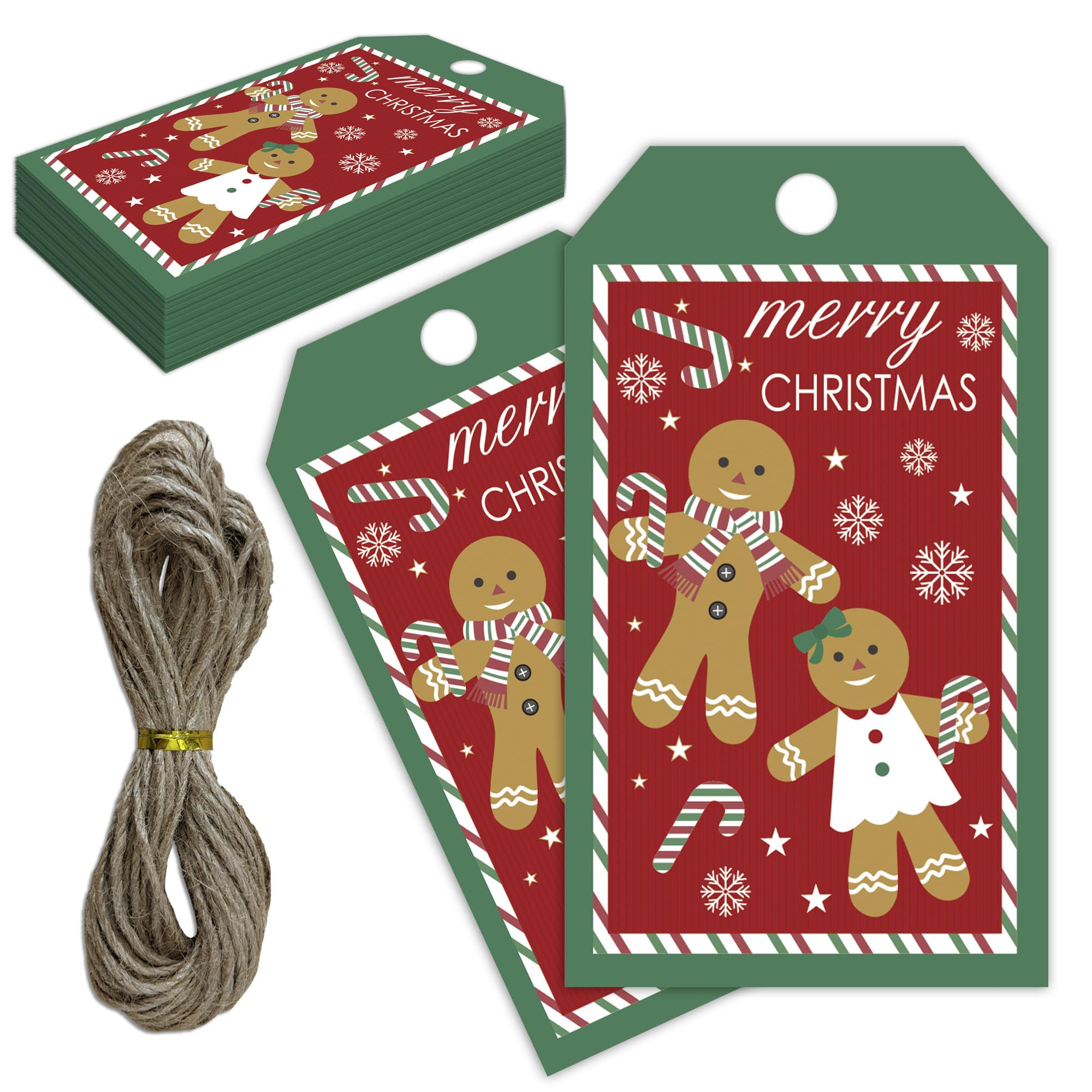 Frohe Weihnachts-Geschenk-Etiketten mit Schnur, 5,1 x 8,9 cm, Weihnachts-Schneeflocken-Papieranhänger, Lebkuchenmann-Geschenkanhänger, Urlaubsverpackung, Partyzubehör, Zuckerstangen-Druck, C01