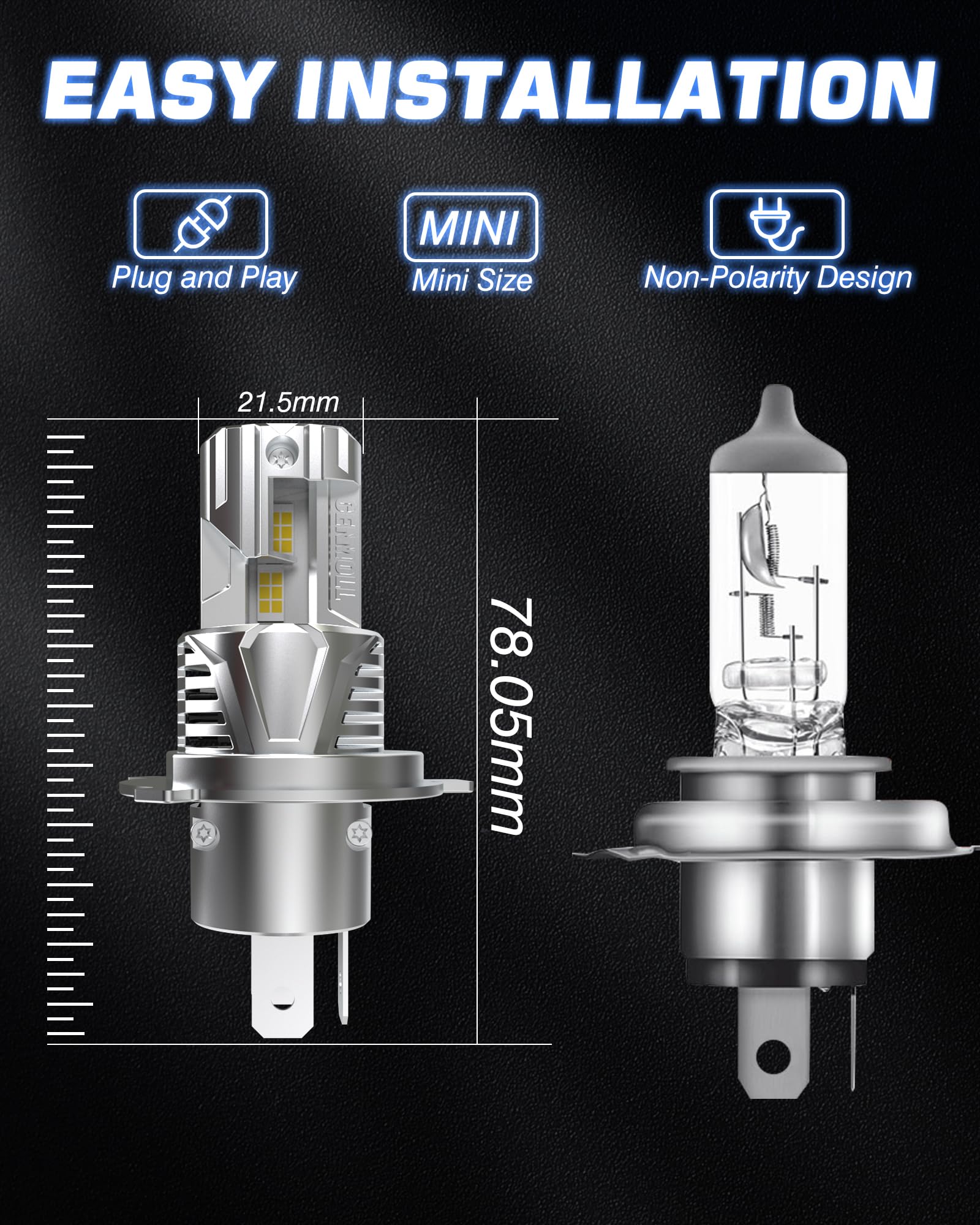 Lampadine H4 Led Auto, 140 W, 38.000 Lm, 6.000 K (Bianco Freddo) Luminosità Del 700%, 12 V, 24 V, Compatibile Con CAN-Bus, Lampadine Led H4 9003 HB2 Kit Di Sostituzione Alogena, 2 Pz