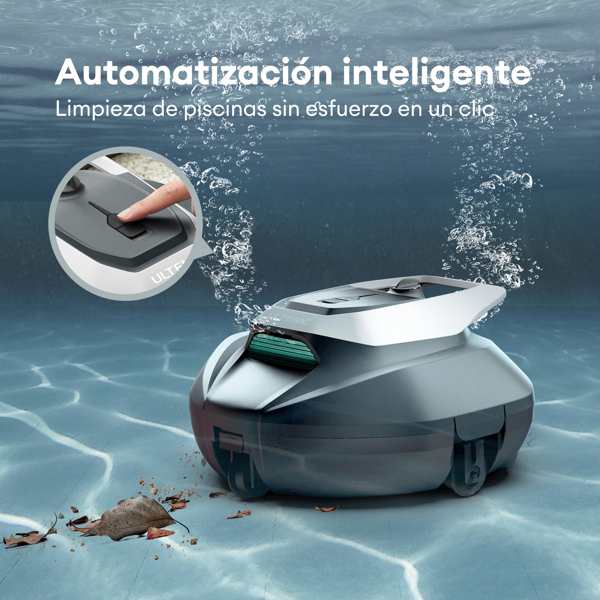 Ultenic Robot Aspirador Piscina con Control Remoto/App, 3 Motores, Recogida sin Gancho, Robot Limpiafondos sin Cable, Autoaparcamineto, Trabaja hasta 90Min, 80m²