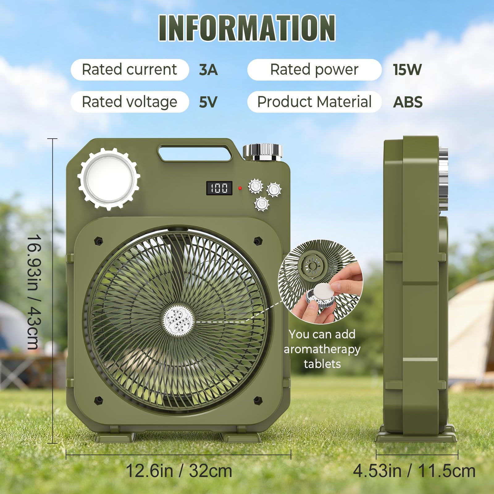 Ventilatore da Campeggio con Luce LED, Ventilatore da tavolo portatile Senza Fili, 100 Velocità, Oscillazione Automatica, 12H Timer/Telecomando, per Casa, Tenda, Viaggio