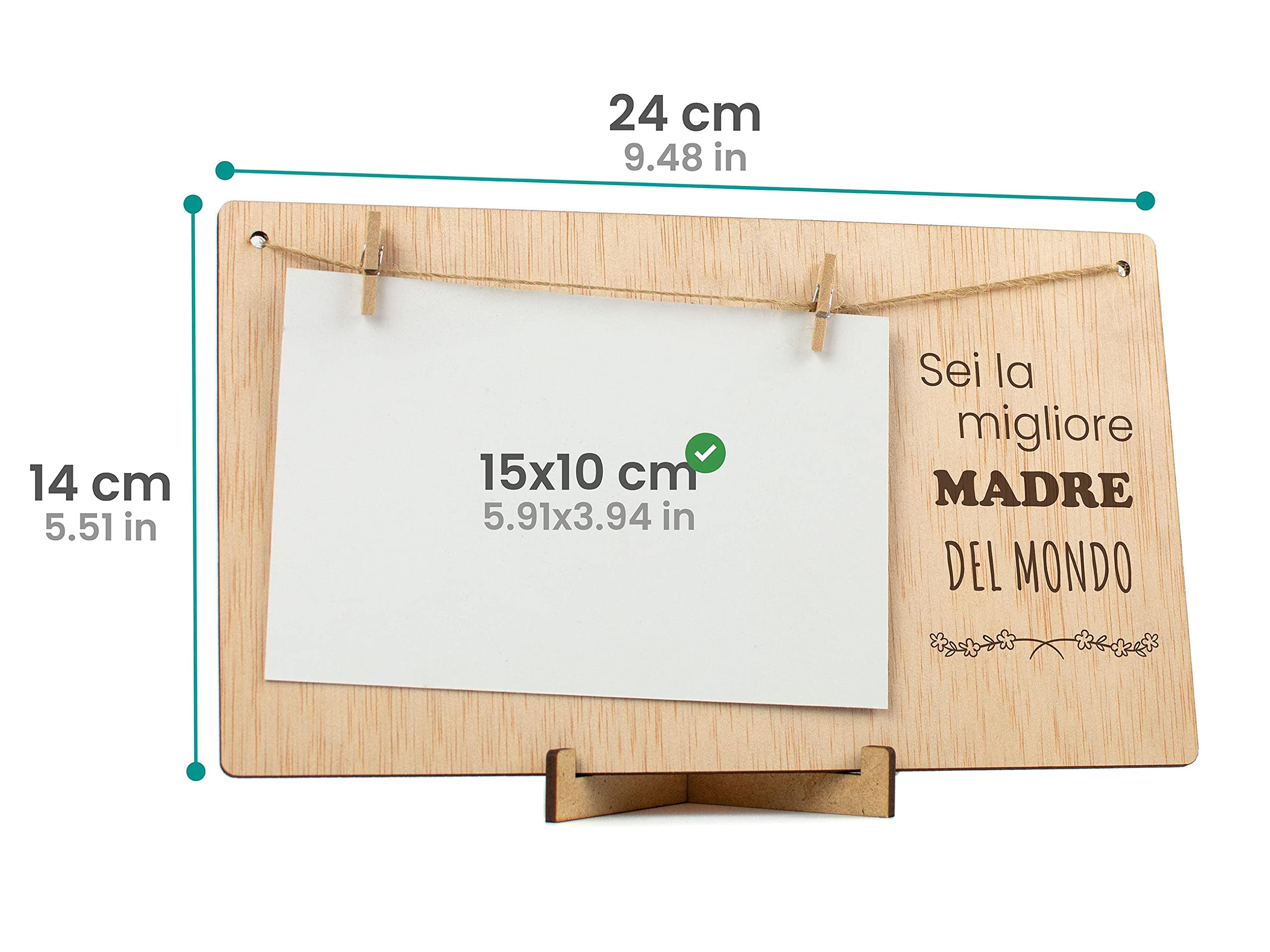 Cornice Portafoto in Legno Formato Quadrato con Scritta Tvb Mamma, Ideale come Regalo Festa della Mamma – Made in Italy