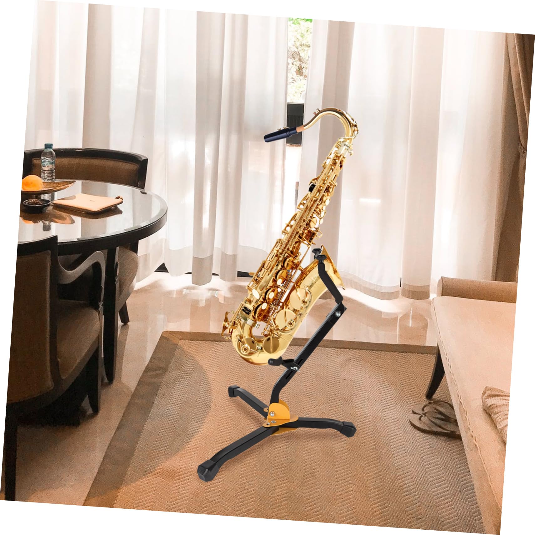 Kisangel Faltbarer Altsaxophonständer aus Eisen und Abs mit Schwamm Tragbarer Schwarzer Saxophonhalter zum Schutz des Instruments für Musikunterricht und Zuhause