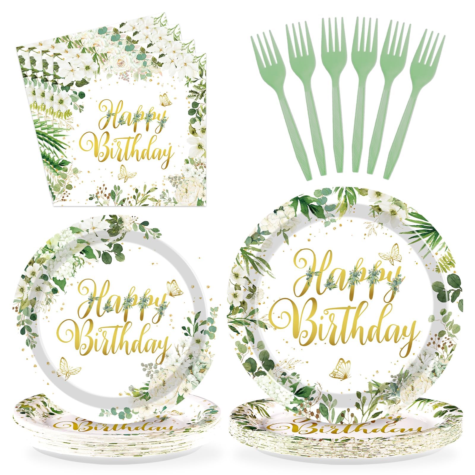 Greencian 96Pcs Sage Green Happy Birthday Party Decoration, Serve 24