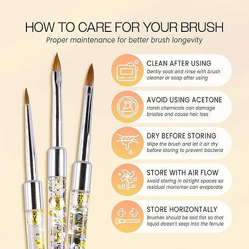 Miniatura 5 de PANA 3D Kolinsky - Brocha para arte de uñas, mango de purpurina dorada, tamaño 5, pincel acrílico para escultura de uñas, para manicura, pedicura,