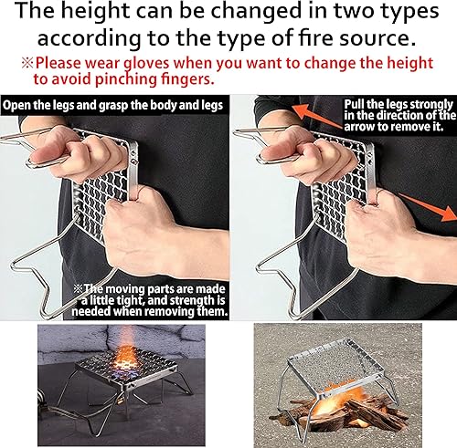 Miniatura 4 de Campingmoon - Parrilla plegable portátil para fogata sobre fuego, estufas divididas de acero inoxidable 304 (alambre de rejilla (MS-1011))