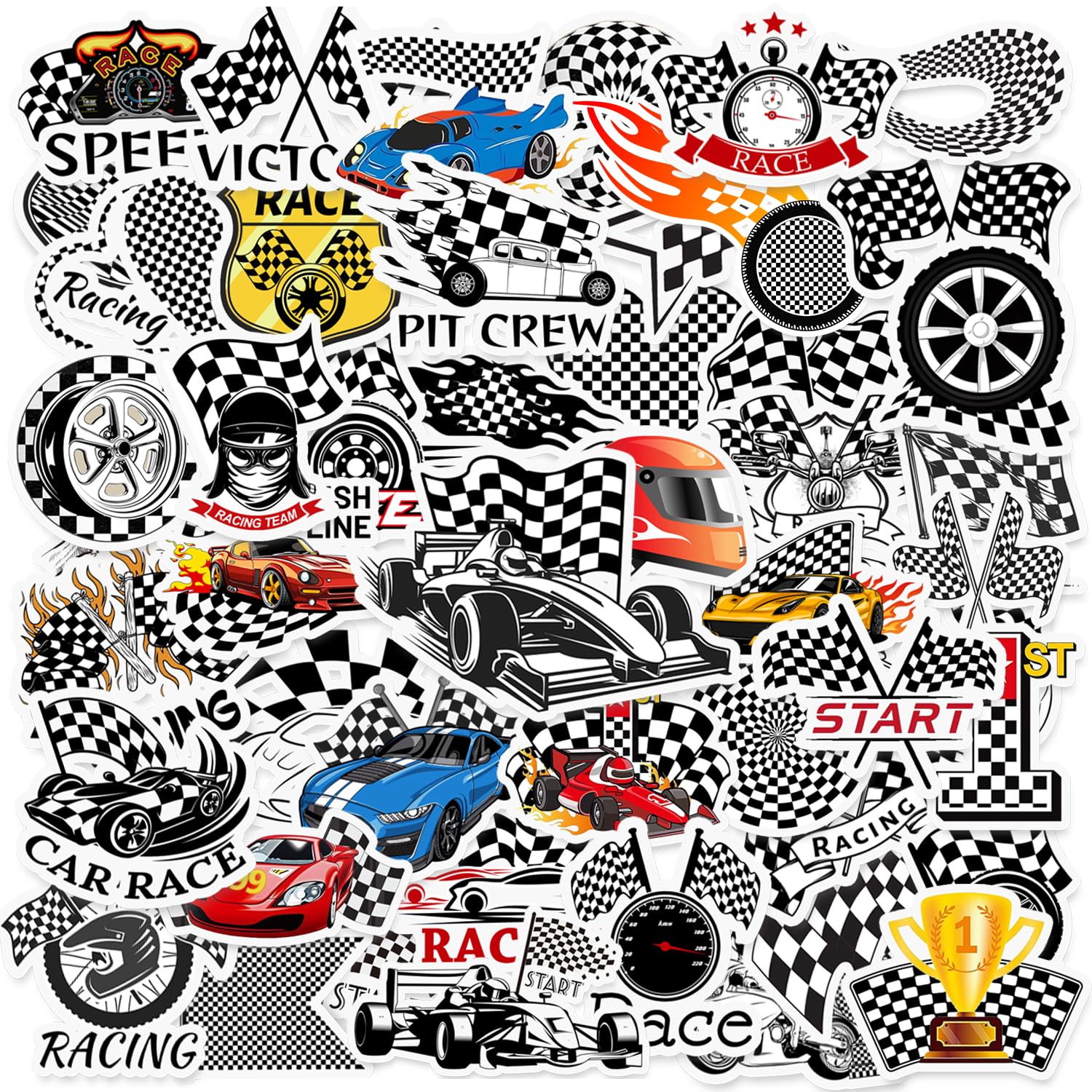 50PCS Race Car Checkered Flags Stickers Checkered Flags Party Favors Birthday Party Decorations Vinyl Waterproof Stickers for Water Bottle Laptop