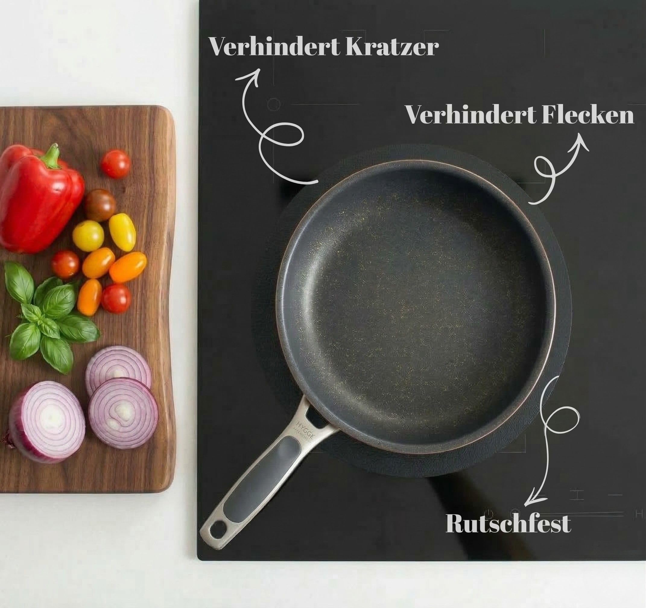 Bri & Per Induktionskochfeld Schutzmatte Set 5 Stück – Induktionsschutzmatte zum Kochen, Schutz für Induktionskochfeld, rutschfest & hitzebeständig 280°C – 3 × 22 cm rund, 1 × 24 cm rund, 1 x 25×35 cm