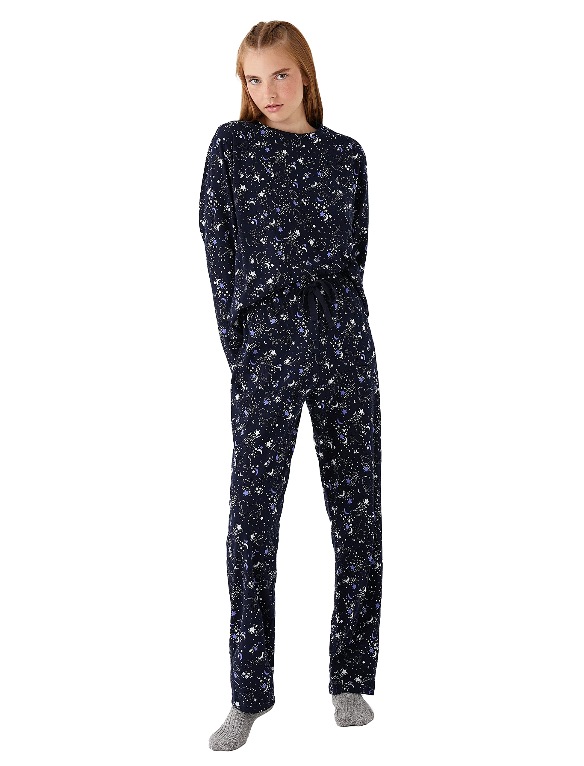Kadın Pamuklu Baskılı Pijama Takımı Yumuşak Dokulu