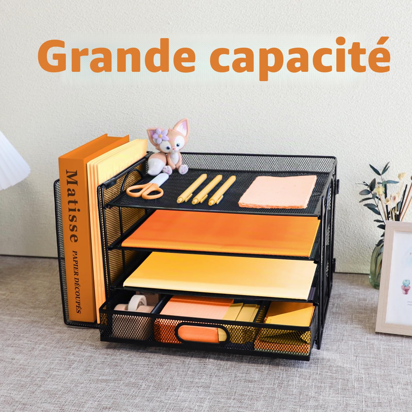 Bac à courrier avec Porte-Documents Vertical, Organiseur de fichiers de Bureau avec tiroir, Plateaux de classement de Bureau A4, Porte-Magazines et Documents pour Bureau à Domicile, Noir