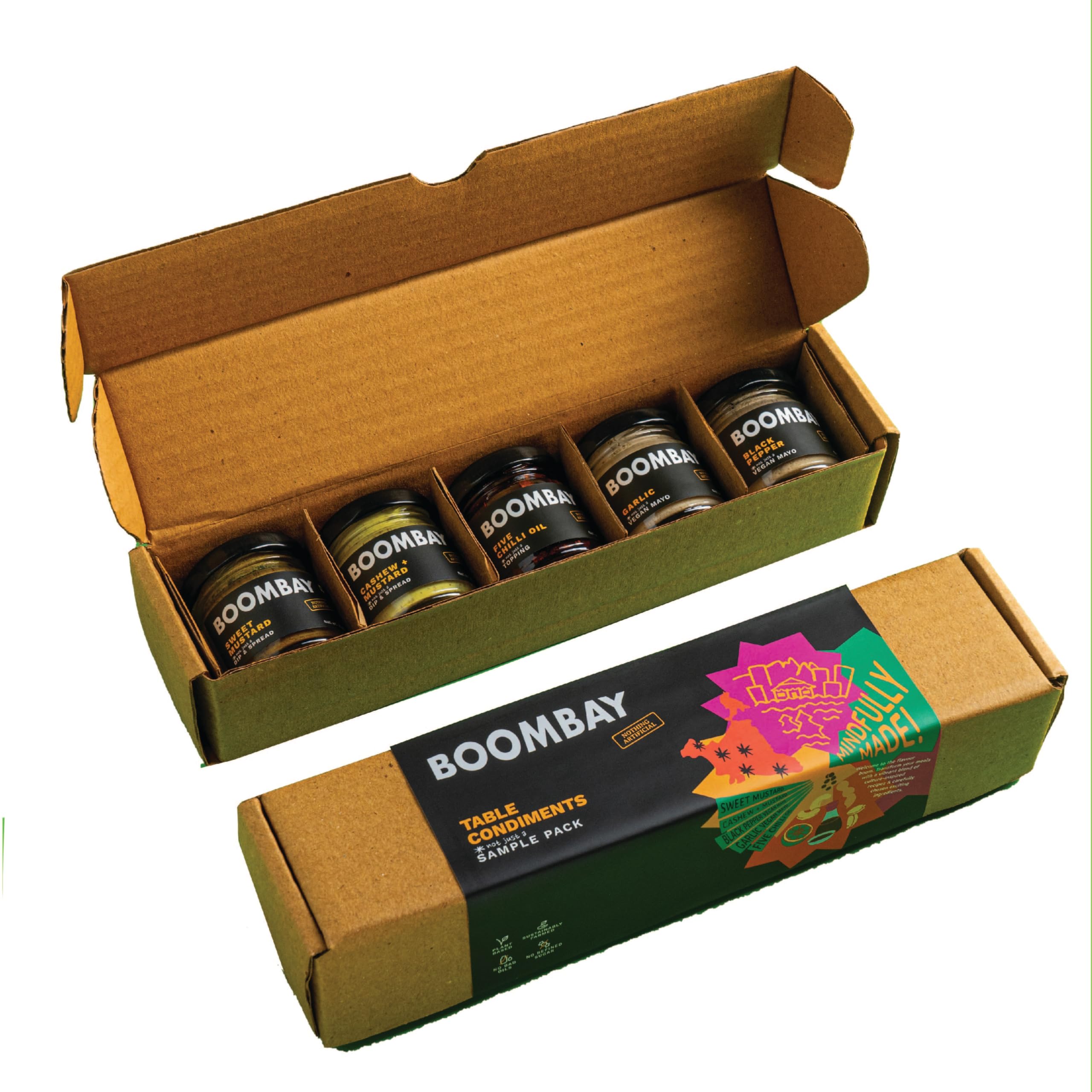 BOOMBAY 5-In-1 Table Condiments Sample Pack 175 Grams|Nothing Artificial|No Refined Sugars|Sweet Mustard|Cashew + Mustard|Black Pepper Vegan Mayo|Garlic Vegan Mayo|Five Chilli Oil (B0CNRS8NJ6) Amazon Price History, Amazon Price Tracker